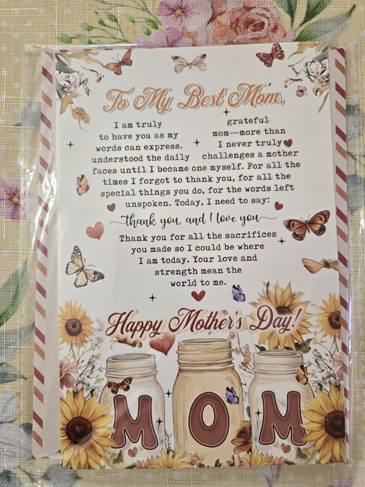 Mother’s Day Greeting Card for Mom, Folded Floral Multicolor Love, Envelope