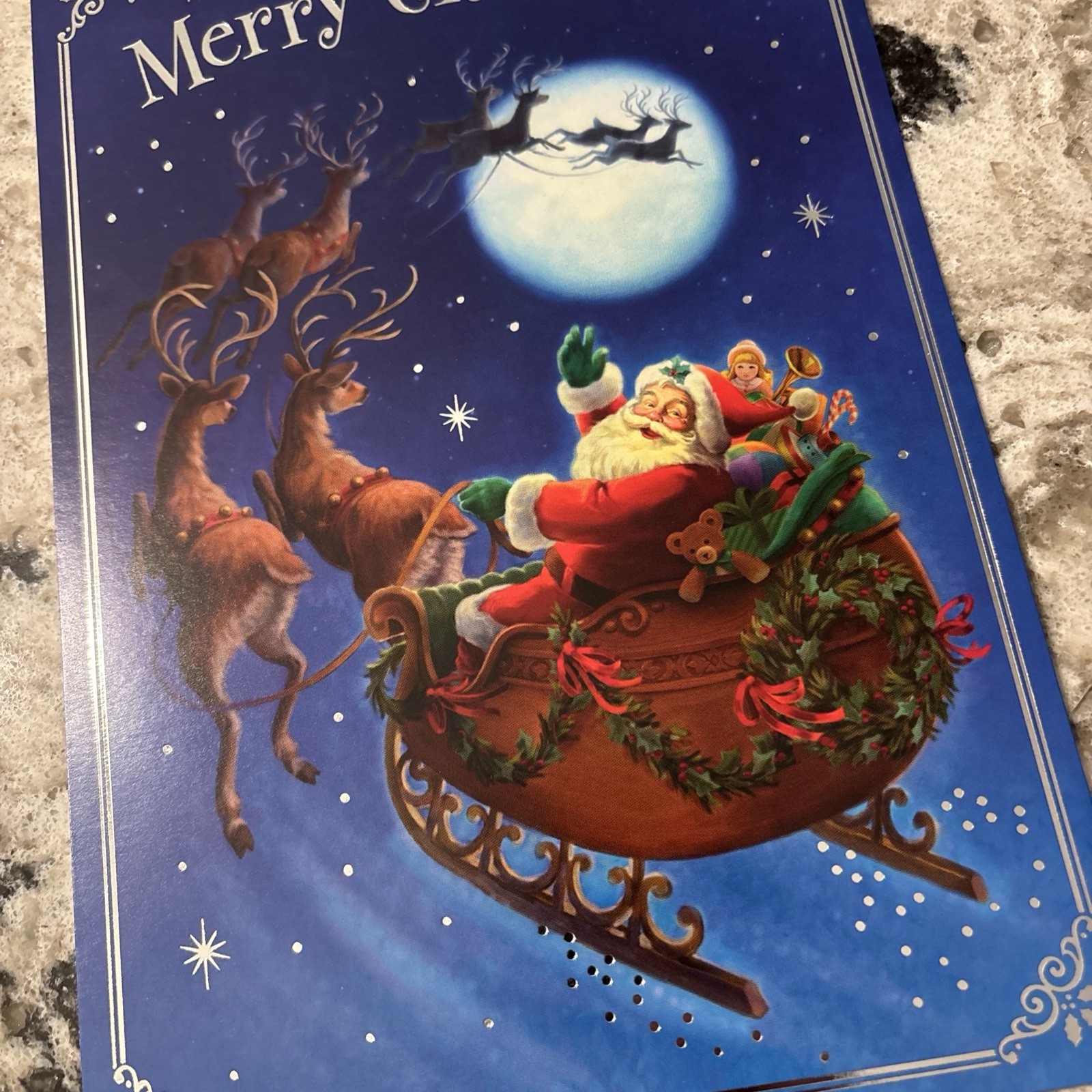 Merry Christmas Hallmark Greeting Card Santa On His Sleigh Very Pretty Holiday