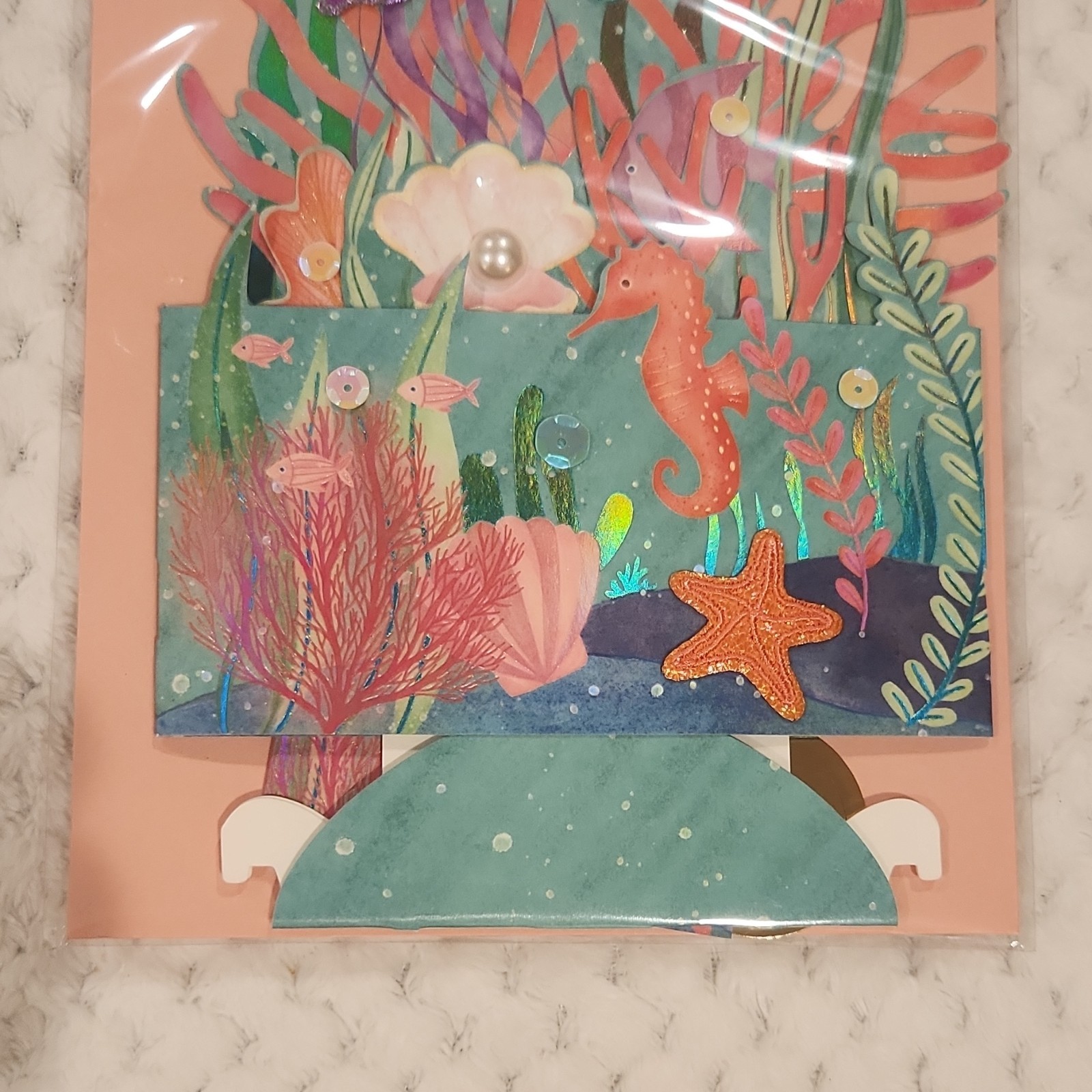 Papyrus Greeting Card Mermaids Seahorse Starfish Folded Embellished Envelope