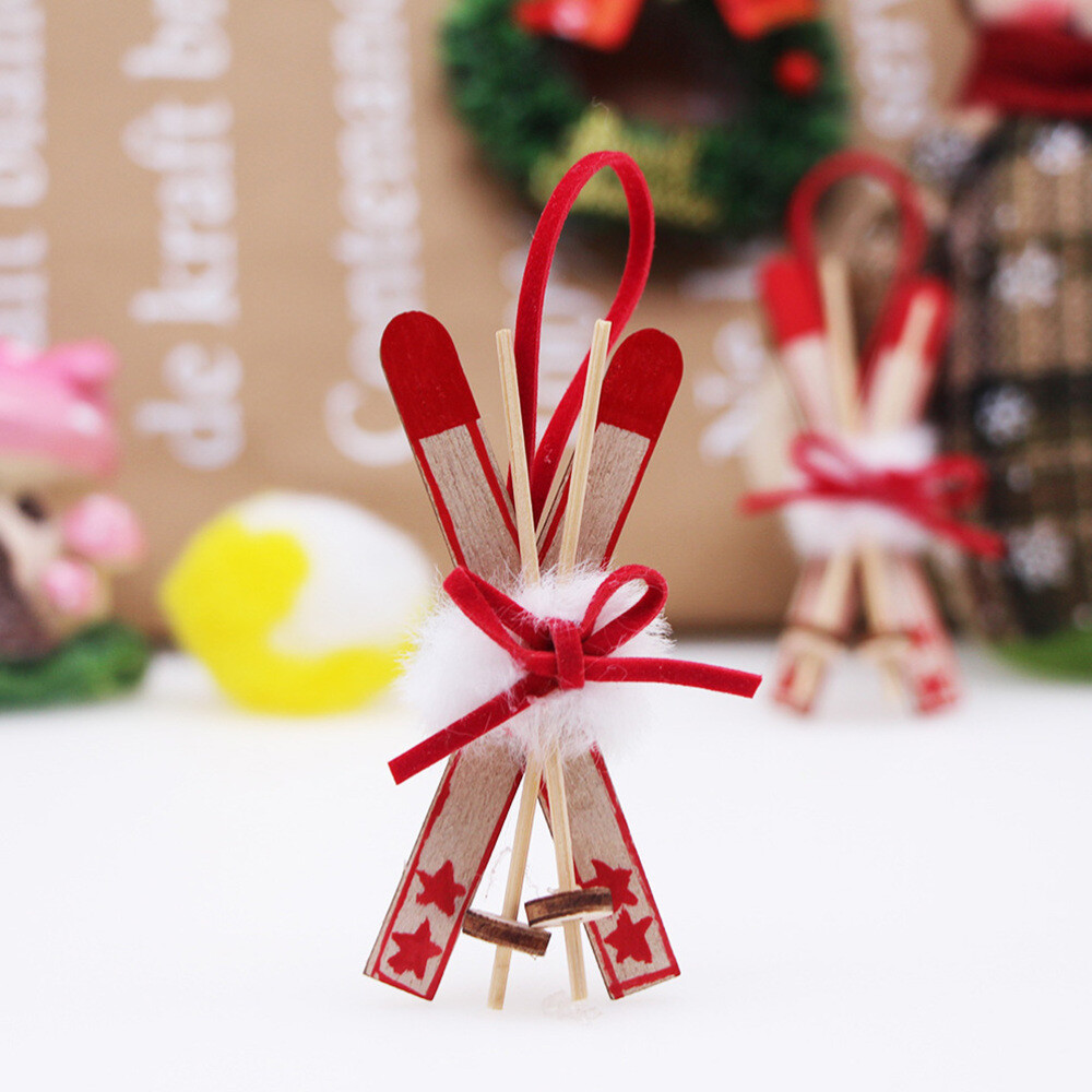 2pcs Miniature Holiday Sleigh Hanging Ornament Bowknot Sleigh Pendant