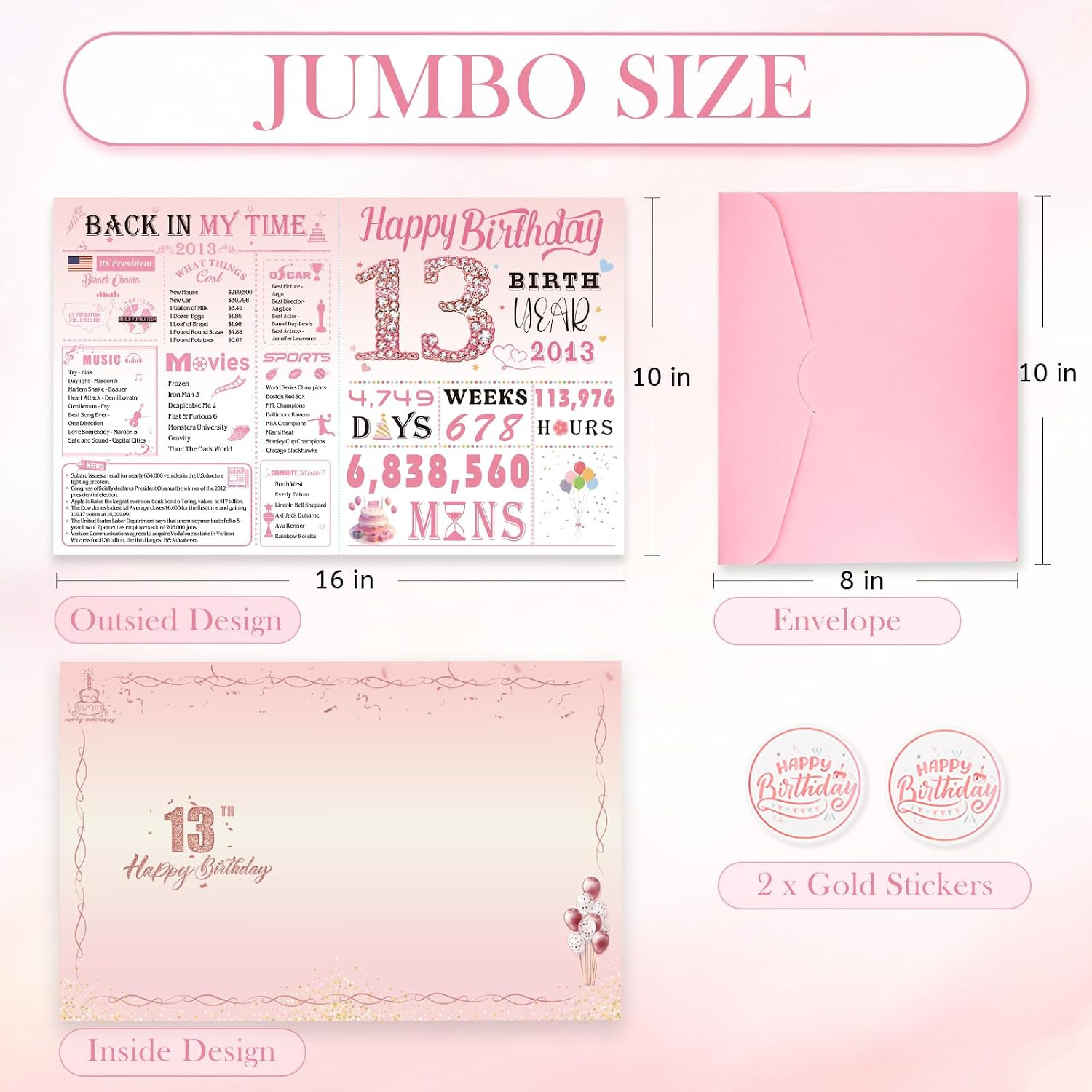 13Th Birthday Card for Girls, 13Th Birthday Decoration for Daughter, Sweet Funny