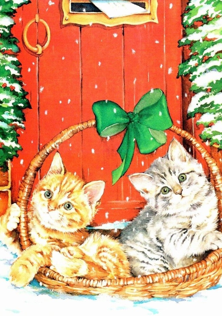 2 CATS IN BASKET Paper Magic Christmas Greeting Card w/ Envelope New MG23