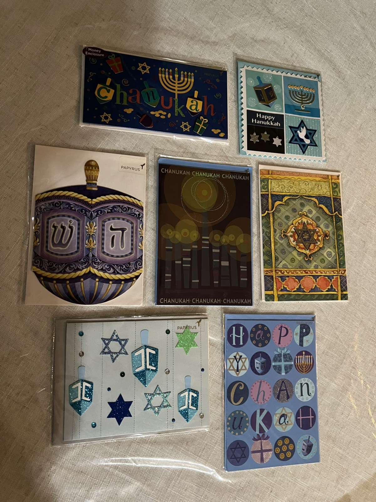 PAPYRUS Lot Of 7 Hanukkah Holiday Cards Sparkle Embellished Chanukah Pretty