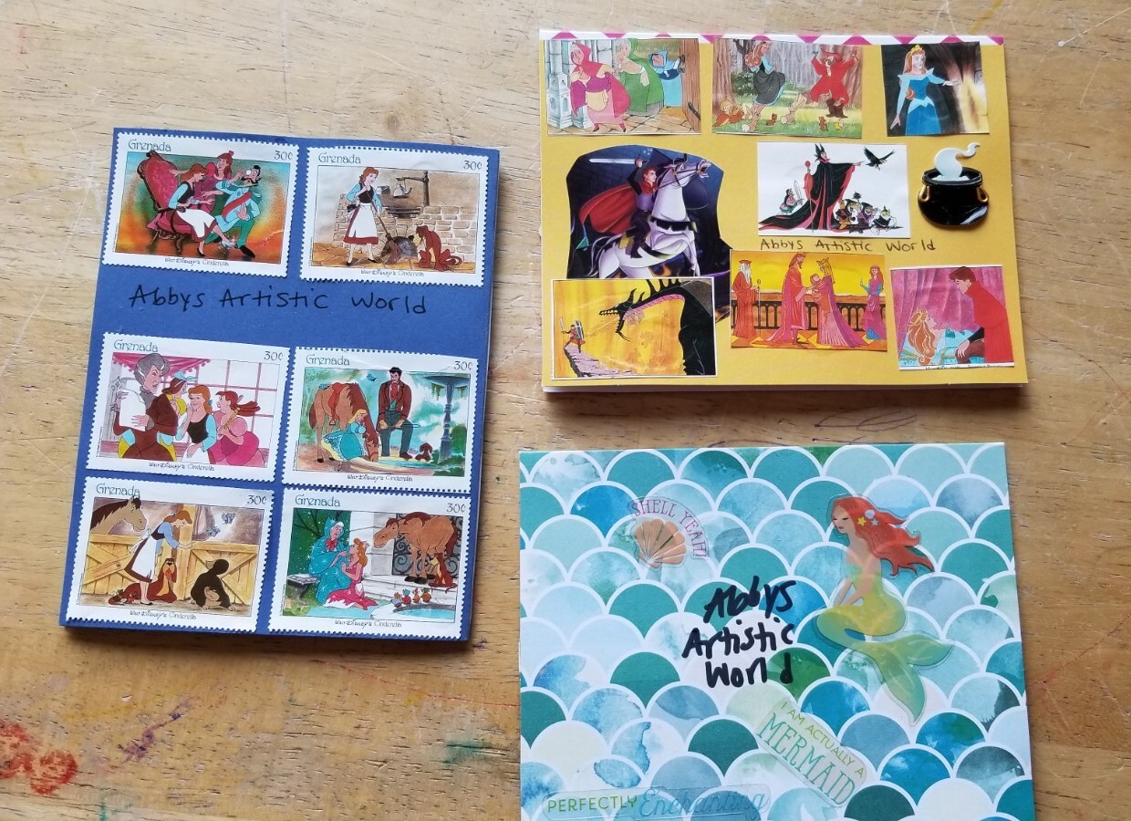Homemade Blank Greeting Cards, Colorful Disney Princess Themed x3 with Envelopes