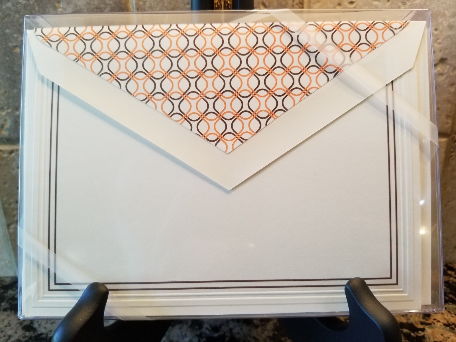 William Arthur Set/10 Flat Cards w/envs Embossed Brown Stripe Orange Liner NIB