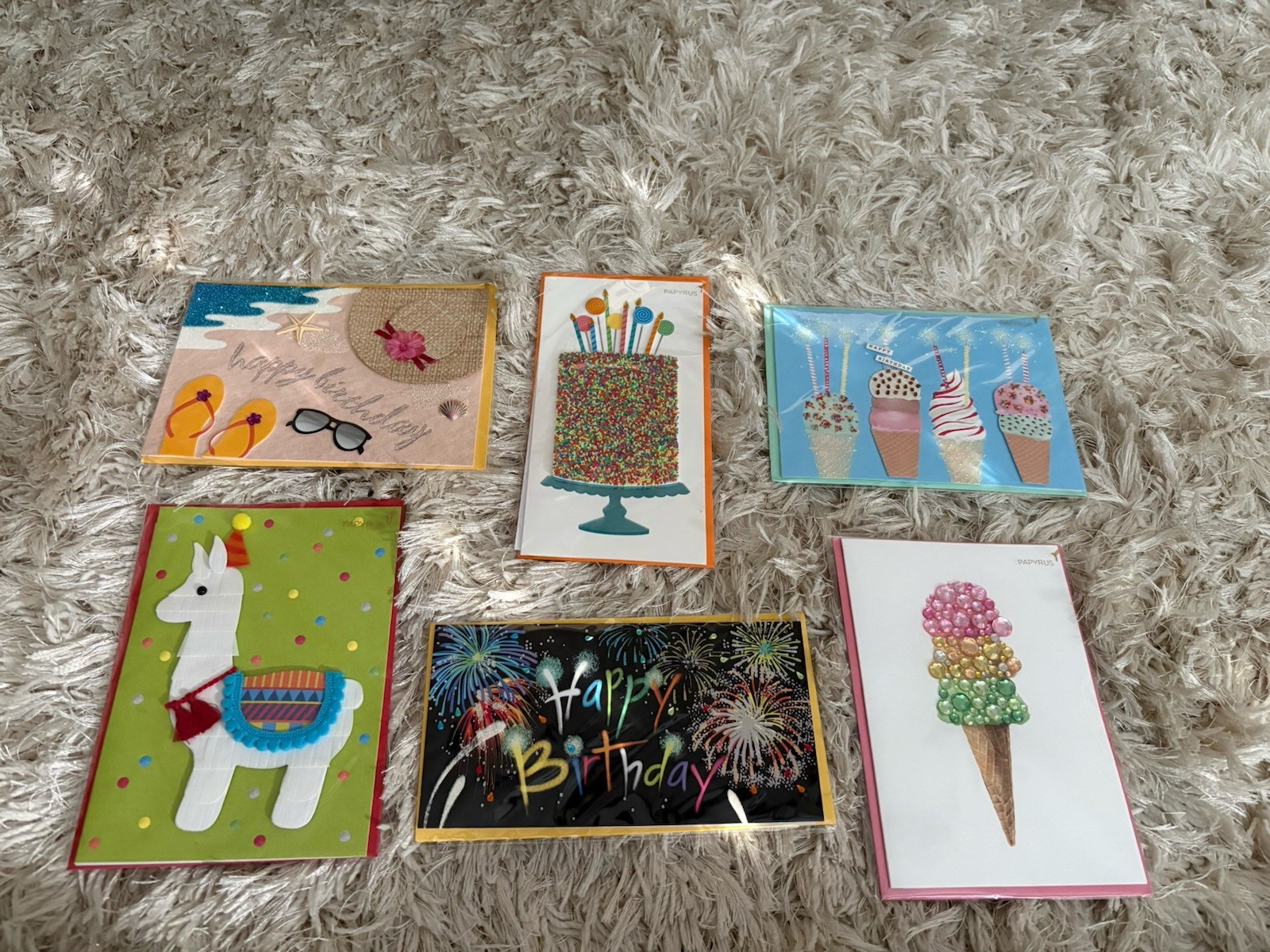 PAPYRUS Lot Of 6 Birthday Cards Sparkle Embellished Stones New