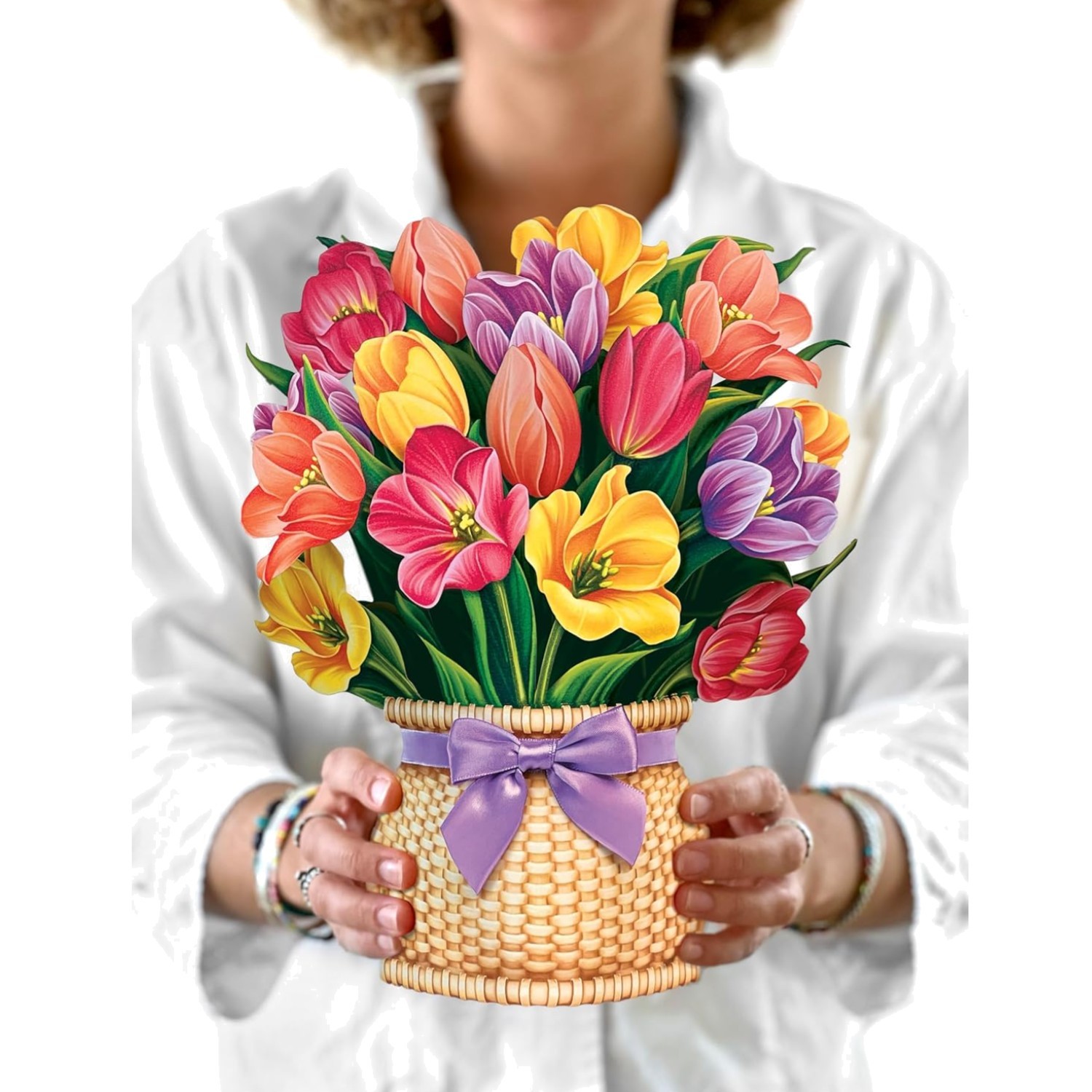 Pop Up Cards, Festive Tulips, 12 Inch Life Sized Forever Flower Bouquet 3D Po…