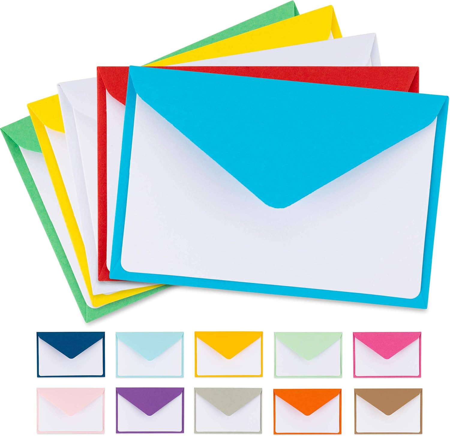 Colorful Envelopes with Blank Flat White Cards 5″ X 7″ Assorted Colors 105 Pack