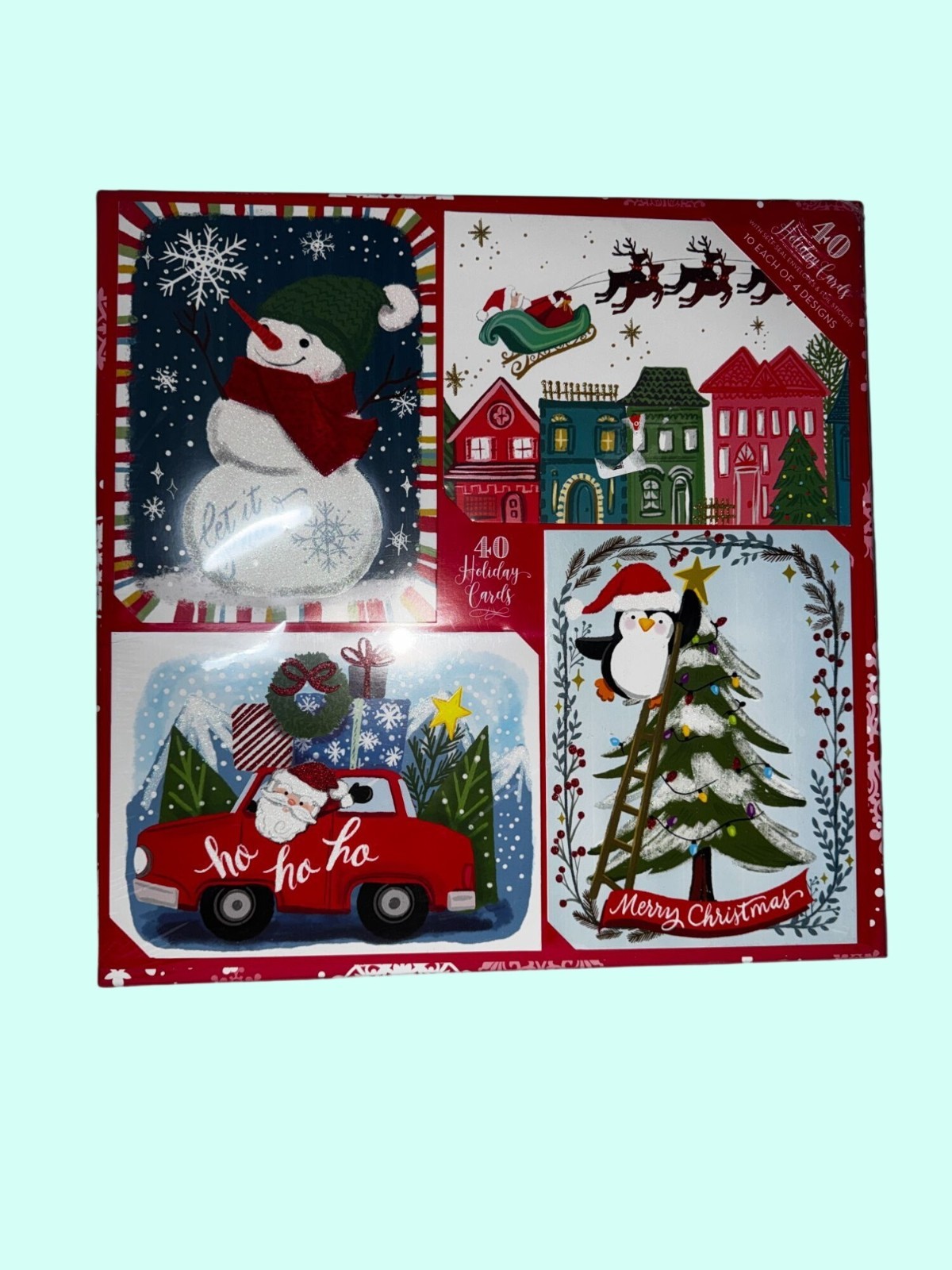 United Paper & Craft 40 Holiday Cards Snowman Santa Penguin Designs