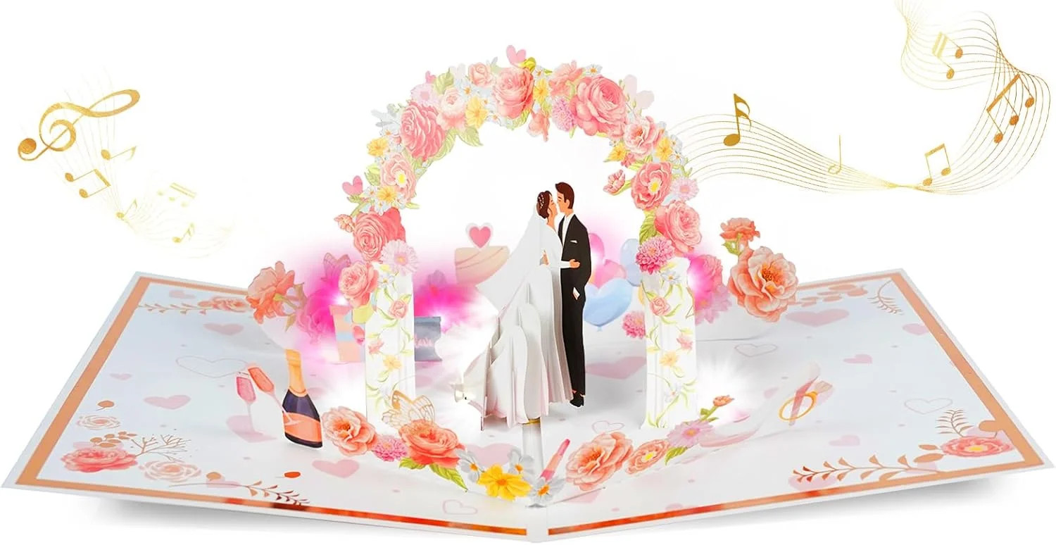 3D Pop Up Wedding Card with Music and Lights, Romantic Card for Bride and Groom