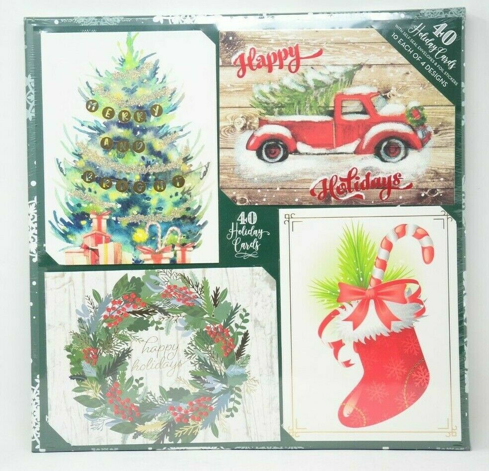 40 Traditional Festive Holiday Cards with Matching Self Sealing Envelopes