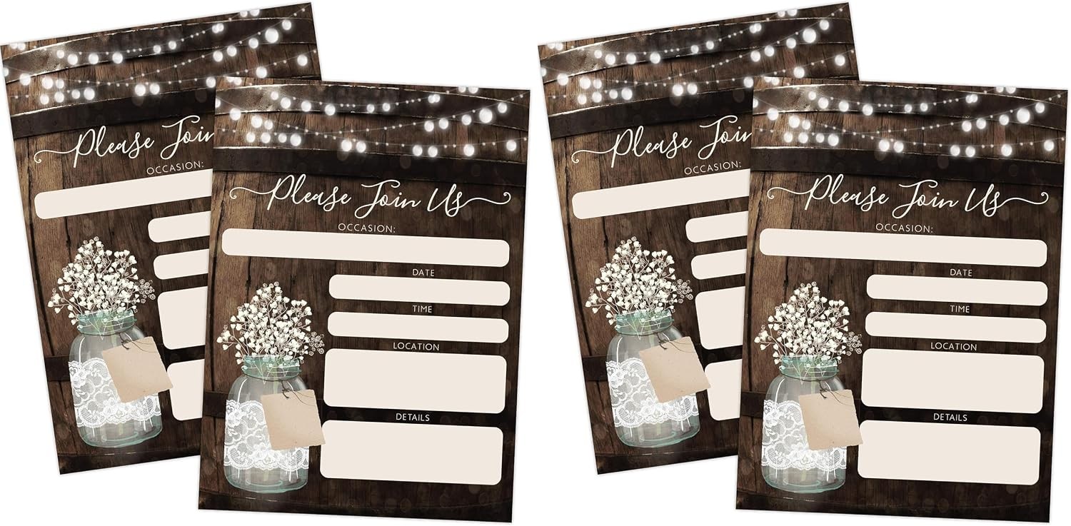 20 Rustic Country Wood Barrel Invitations Fill-In Style 5×7 Invites Wedding