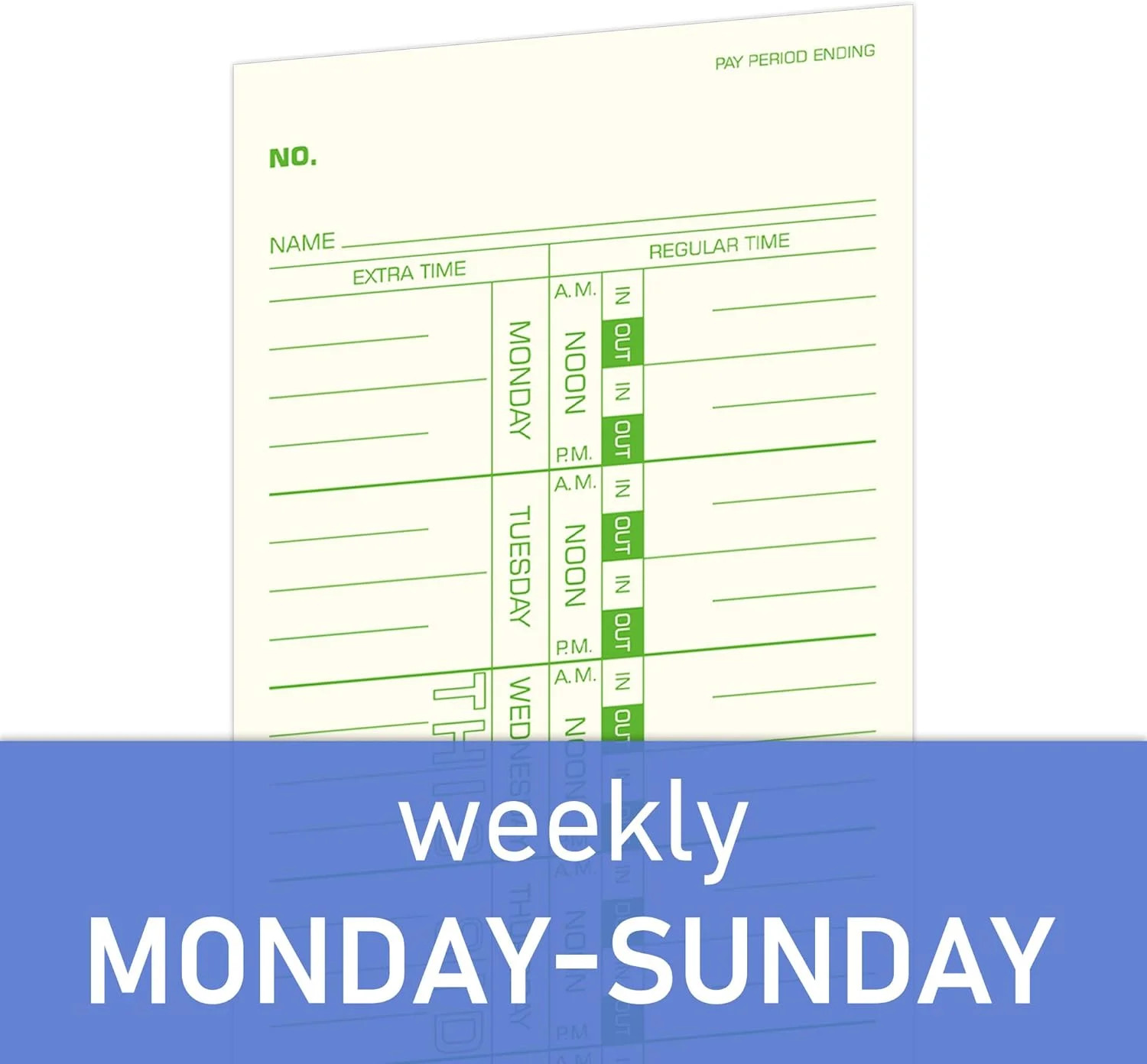 Weekly Time Cards 1-Sided, 3-1/2″ x 9″, Named Days, 100-Count,Time Cards for Emp