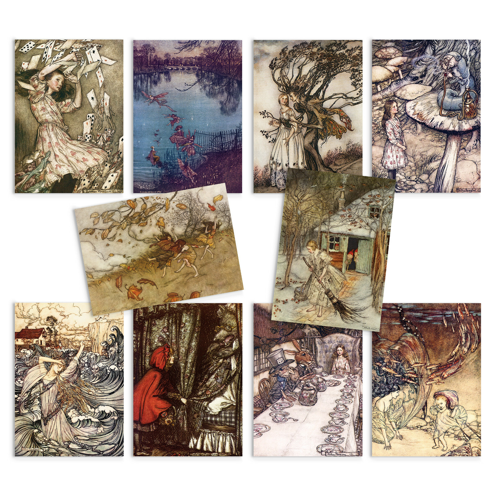 Vintage Art Postcards Card 10 Set Collection Arthur Rackham Alice in Wonderland