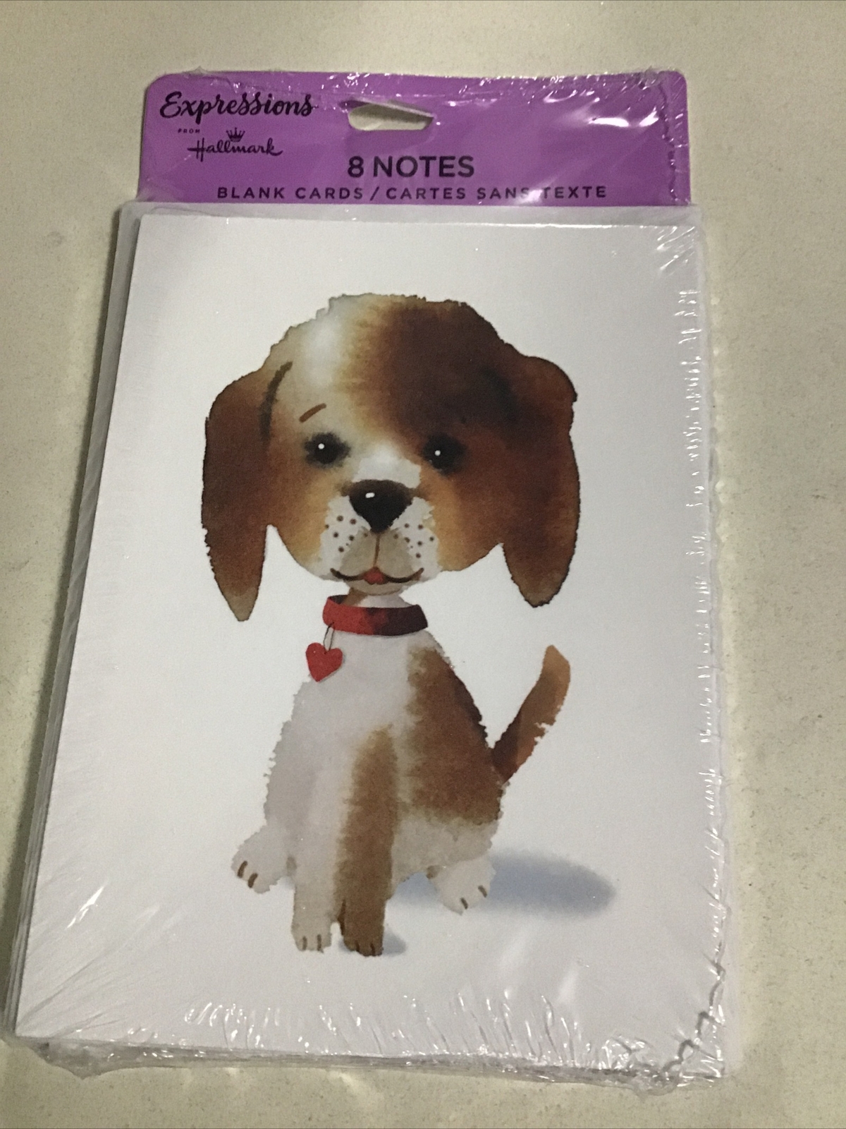 Hallmark Expressions 8 Note Blank Cards Dog With Red Heart Water Color Style