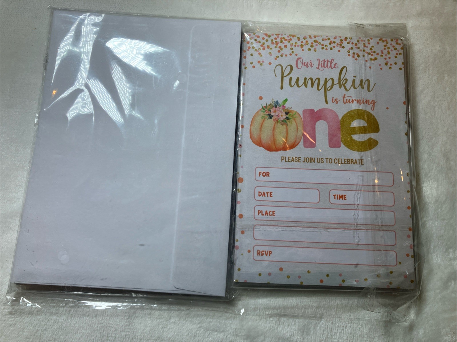 20 PCS Little Pumpkin Turning One Birthday Invitations Fall Pink 4×6 Inch Set