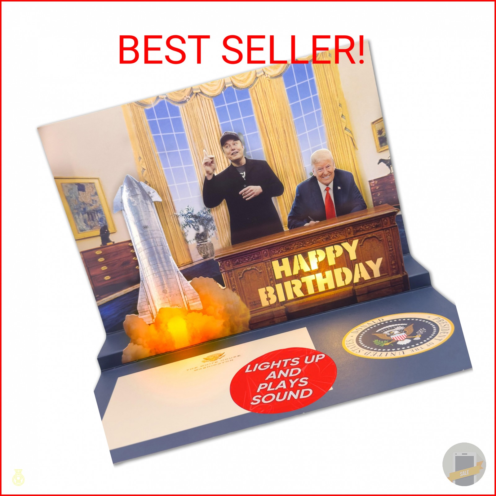 Donald Trump & Elon Pop Up Birthday Card with Trump’s Real Voice, Lights & Music