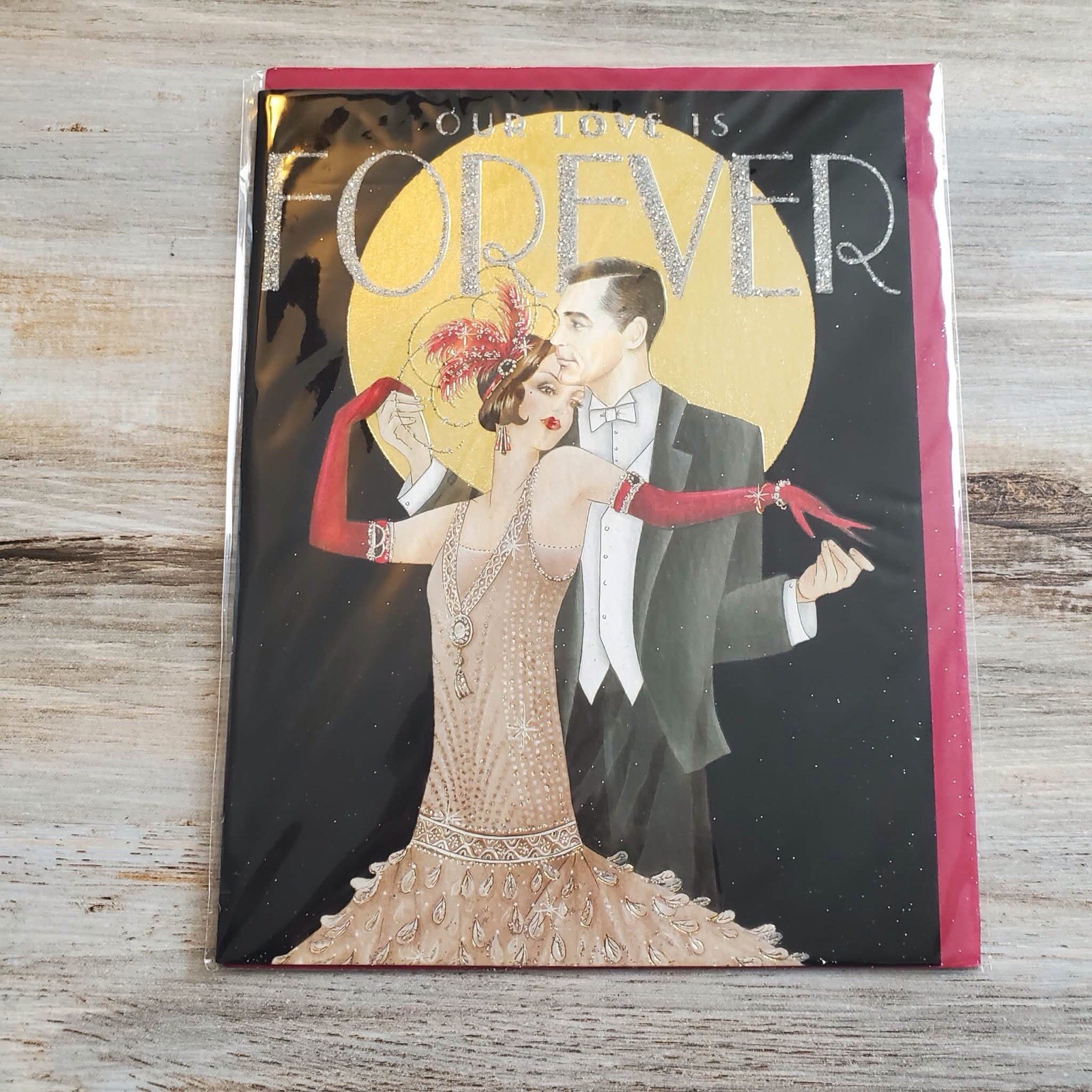 Papyrus Glitter Flapper Retro VALENTINE’S DAY Card, Our Love Forever Art Deco