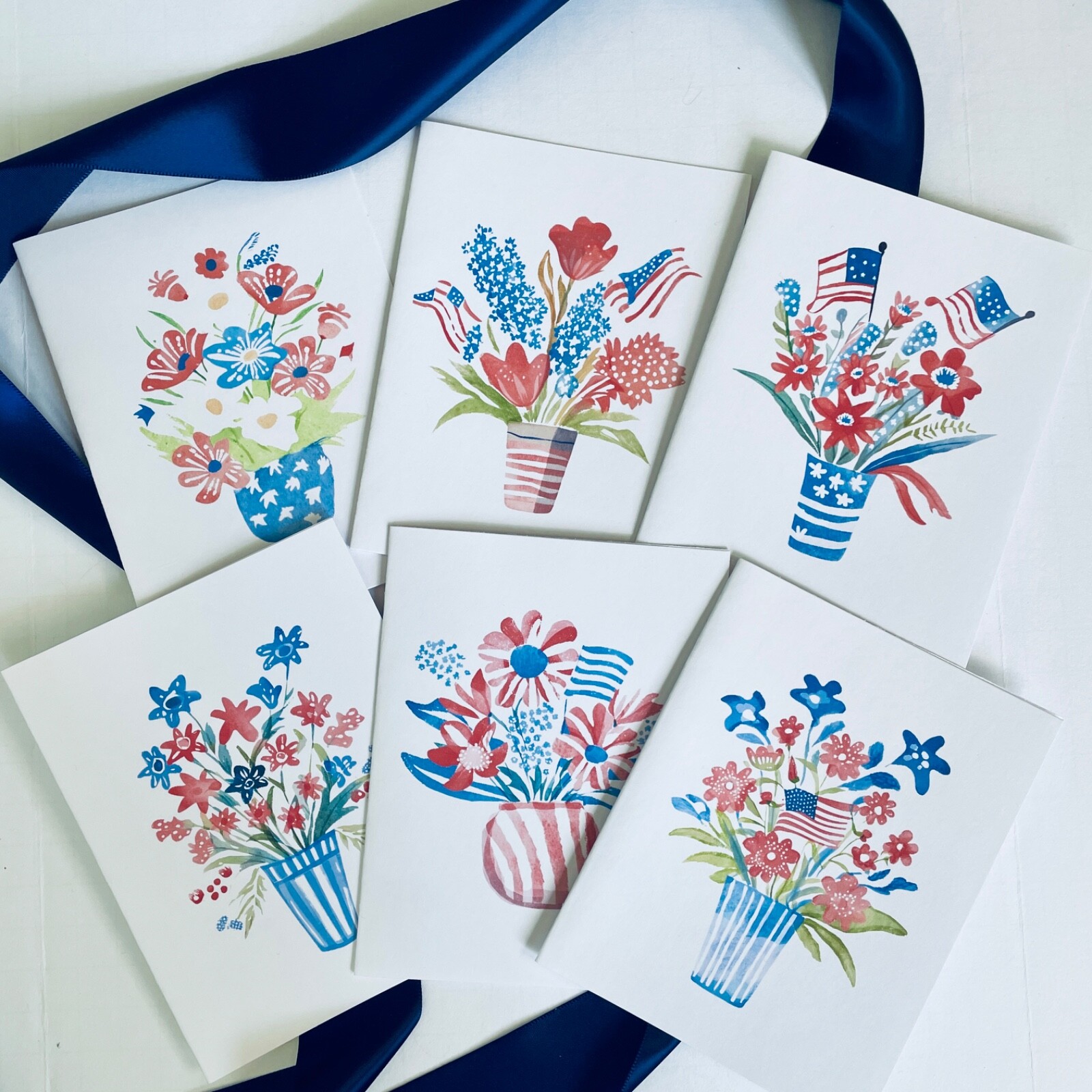 Set of 24 assorted patriotic 4th of July Handmade Greeting Cards with Envelopes