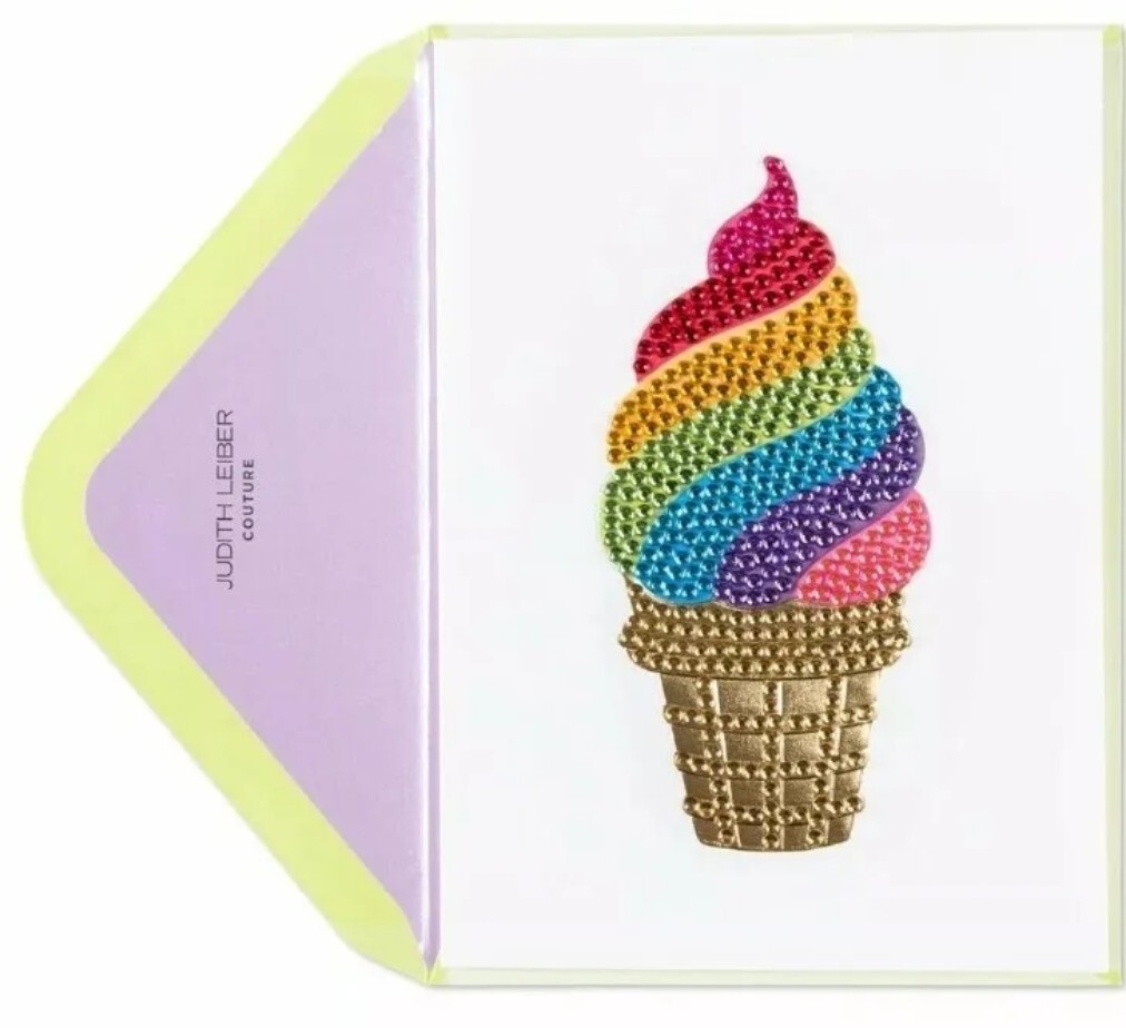 Papyrus Ice Cream Cone Birthday Card by Judith Leiber Couture Gemmed Bling NWT