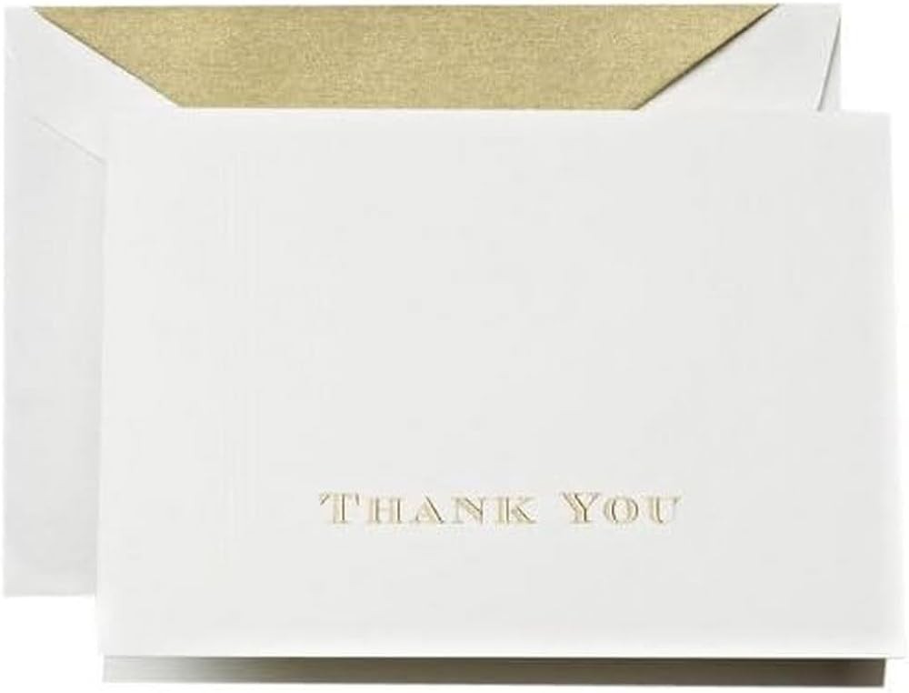 Crane & Co. Gold Hand Engraved Thank You Notes (CT1308),Pearl White