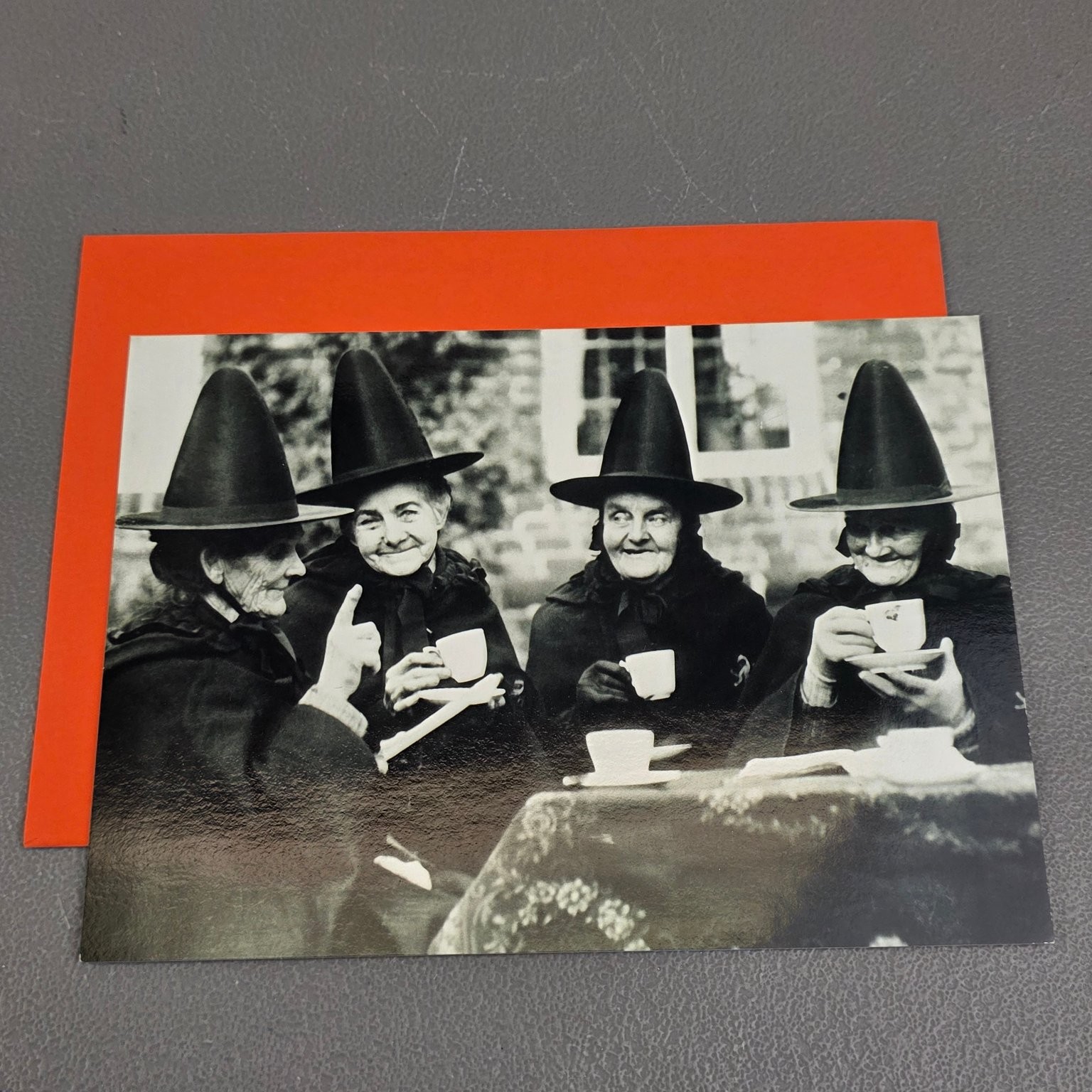 Sunrise Greetings Halloween Card Witches Tea Party Photo Orange Envelope