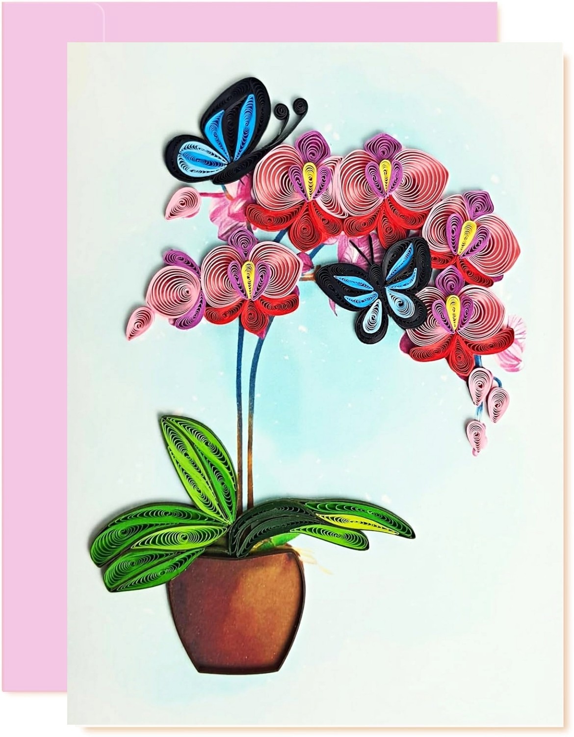 Orchid Vase Quilling Greeting Card – Unique Dedicated Handmade/Handmade Art