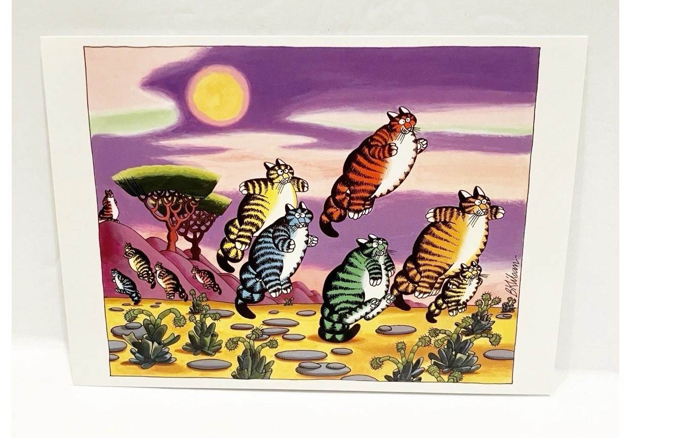 B Kliban Cat Colorful Pogo Cats Blank Notecard 6.75 x 4.75 W/Envelope