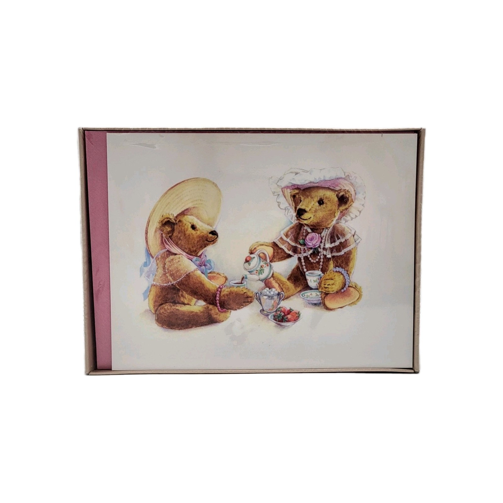 Vtg American Greetings Note Cards & Envelopes Teddy Bears Tea Party (8 Count)