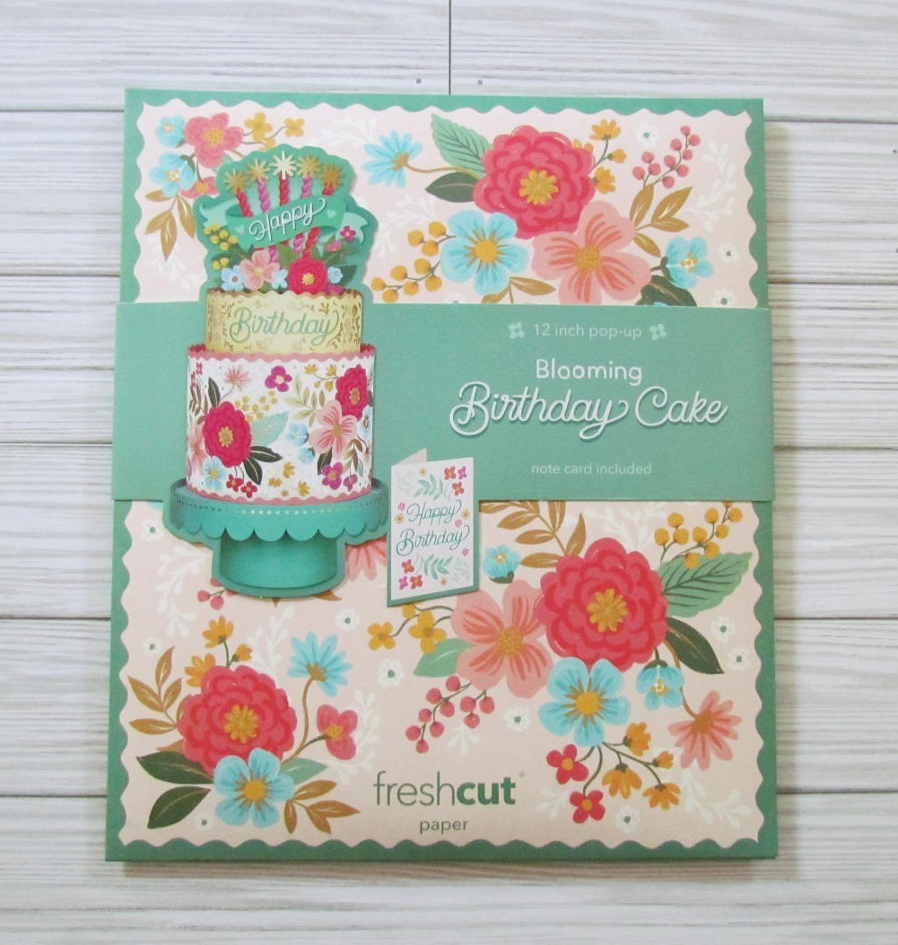 FreshCut Paper 12″ Pop-Up Flower Blooming birthday cake with note card