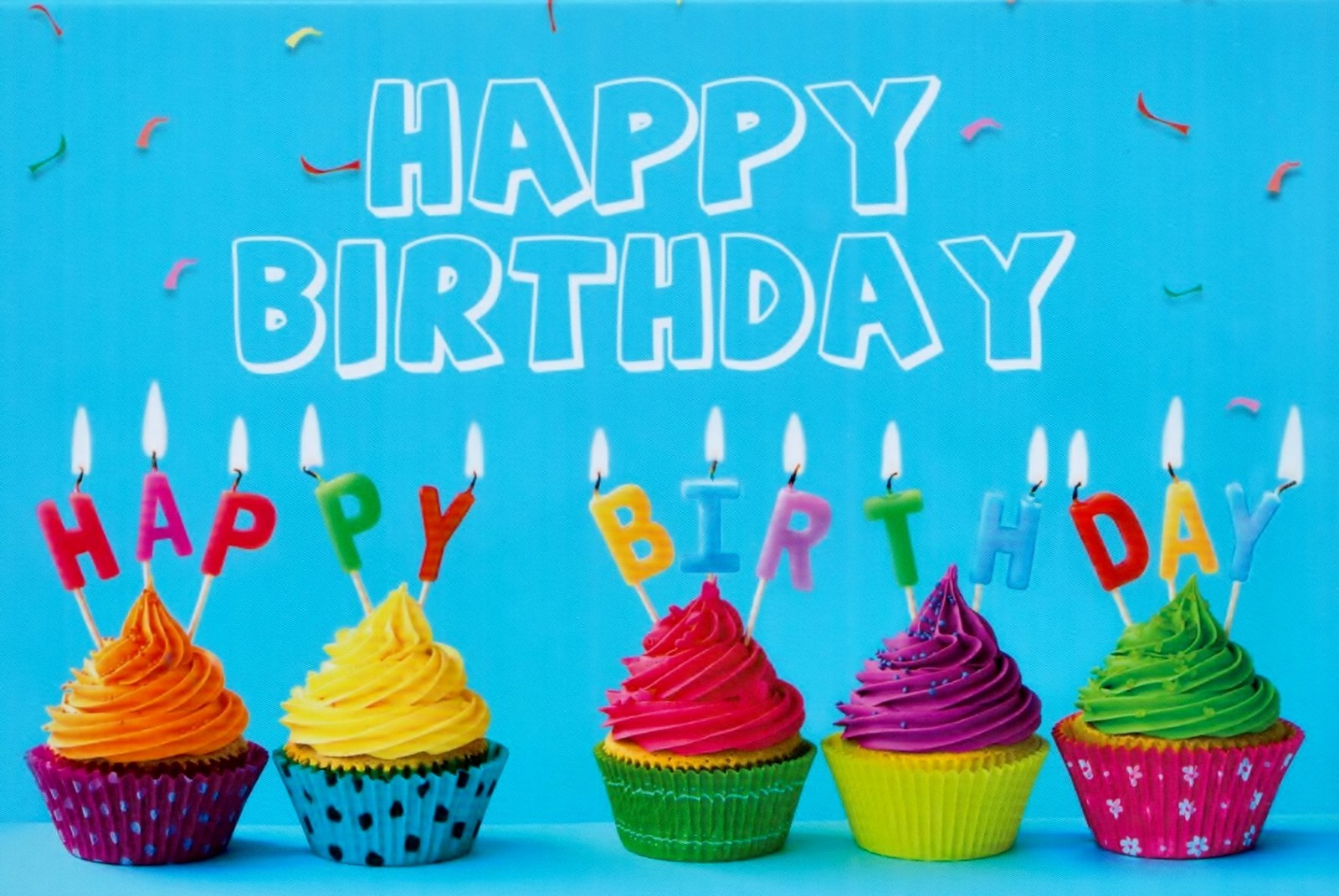 Birthday Colorful Cup Cake With Lit Candles 1 Card 1 Envelope Greeting Card