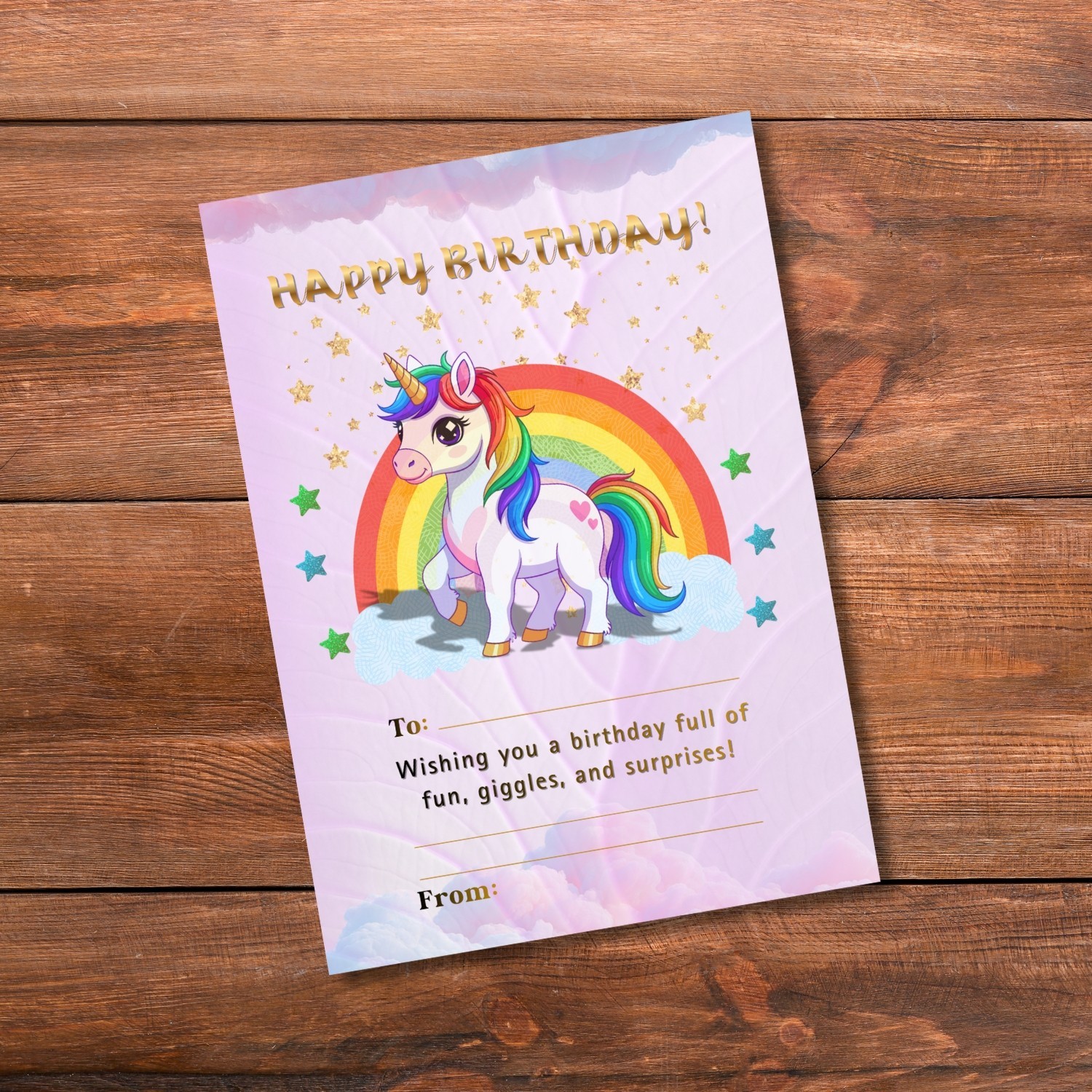 Printable Unicorn Birthday Card | Cute Rainbow Unicorn | Digital Download