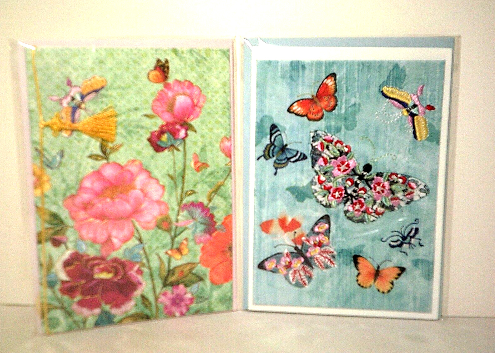 Papyrus Flower / Butterfly Birthday Card Embroidery Foil Floral Lot of 2 HTF