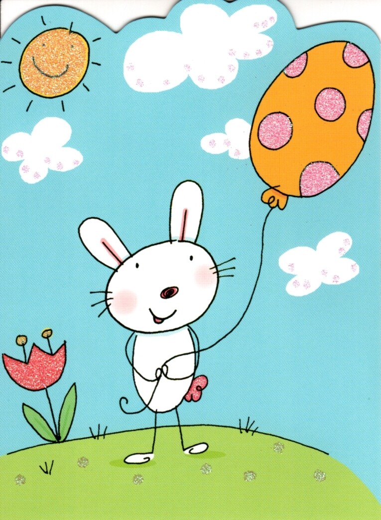 Happy Easter Springtime Bunny Flying An Egg Kite Theme Hallmark Card