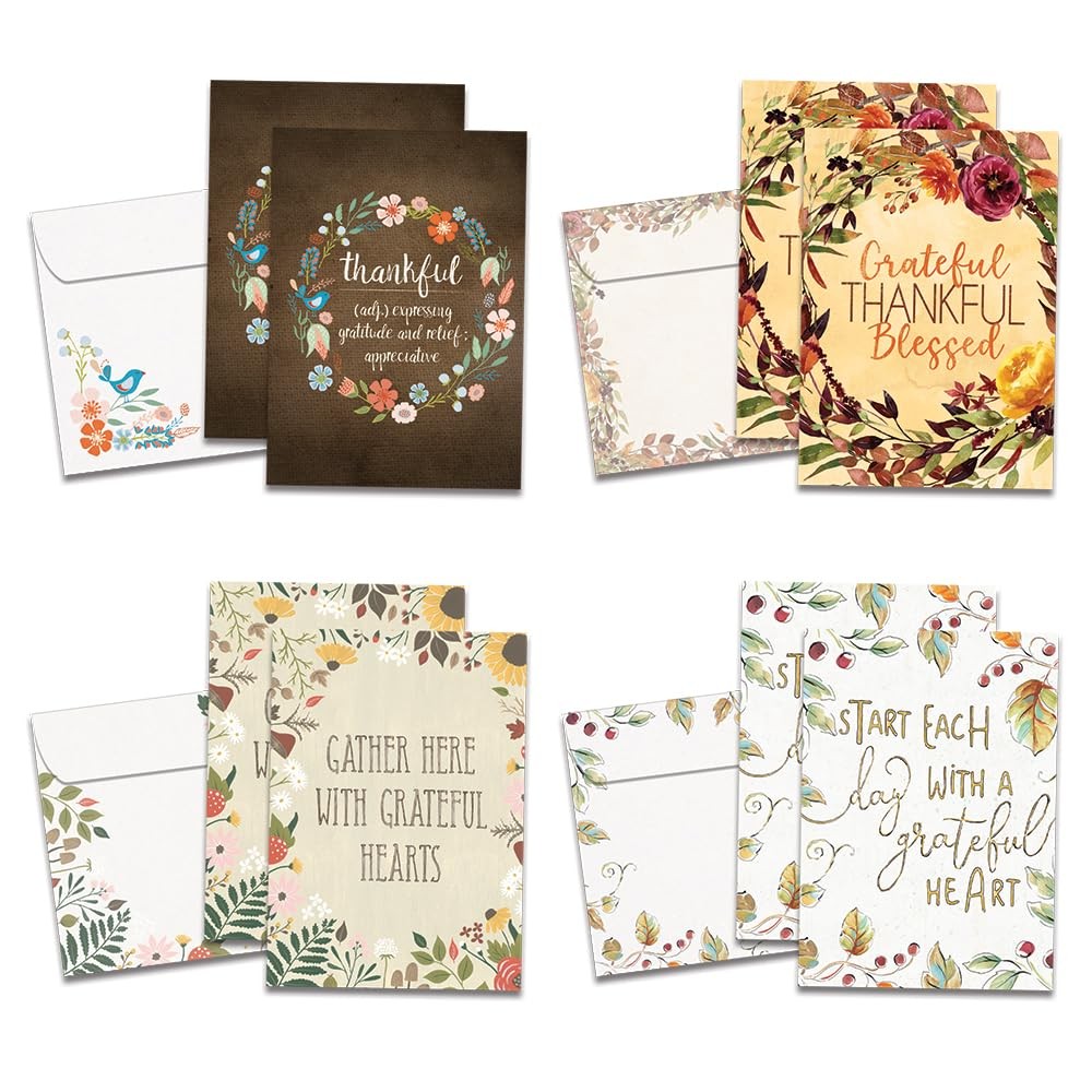 – Fall & Thanksgiving Greeting Card – Artful Designs – 8 Assorted Cards + Mat…