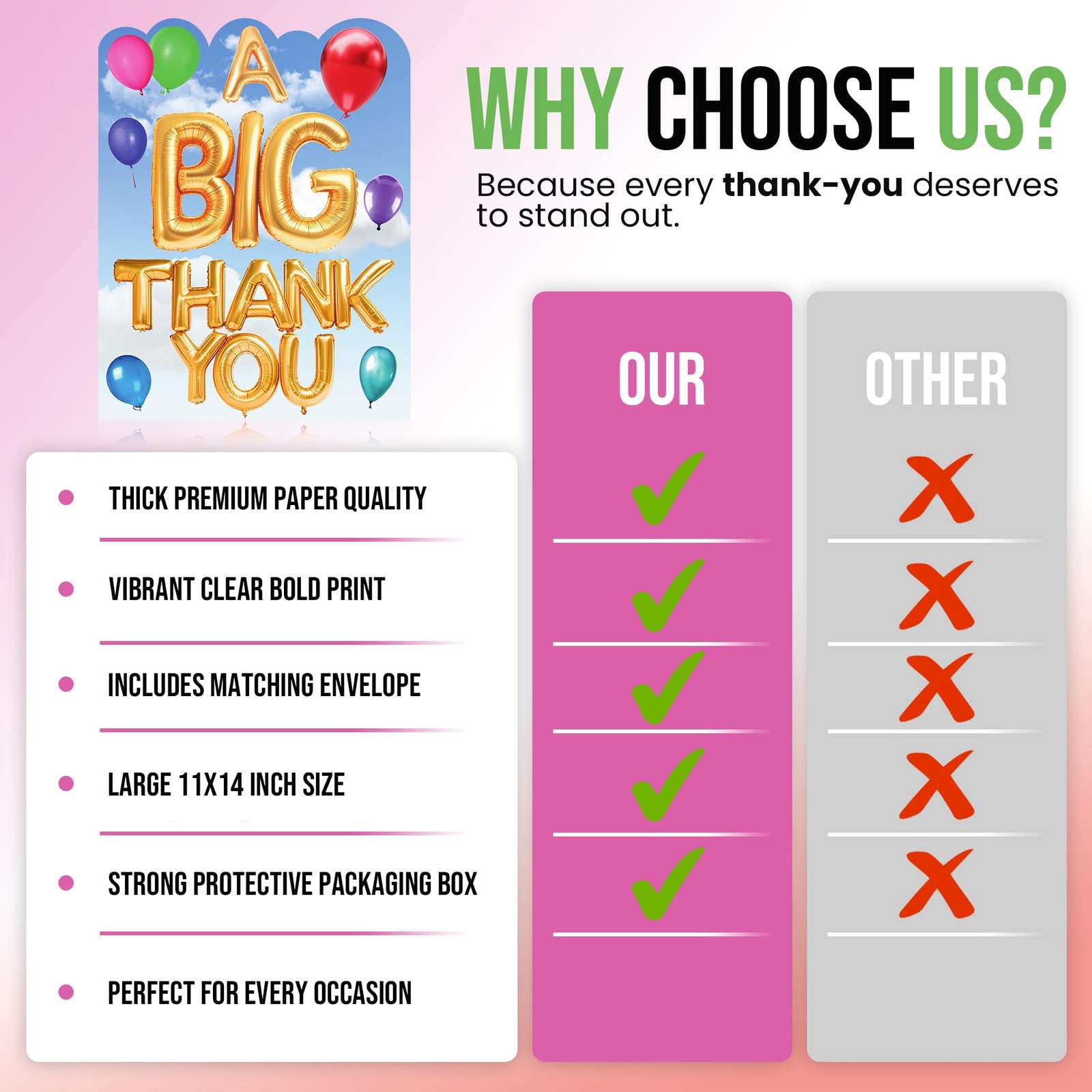 Jumbo Greeting Card With Envelope, A Big Thank You, 11 x 14-Inch