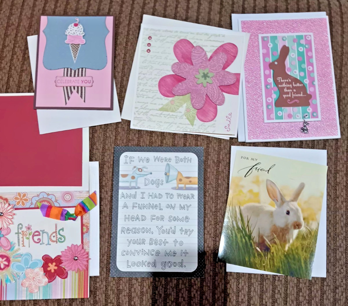 Lot of 6 Greeting Cards w/envelopes NEW ~ UNUSED (4)homemade, (2)Hallmark
