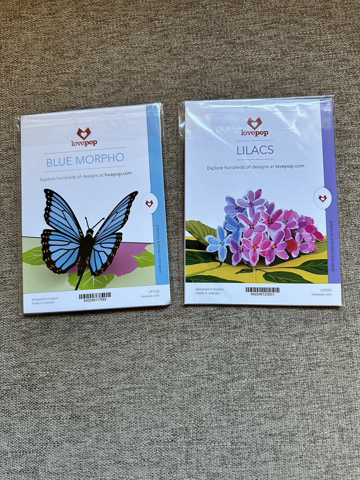 Love Pops Greeting 3D Cards Blue Morpho Butterfly & Lilacs Pink Flowers Design