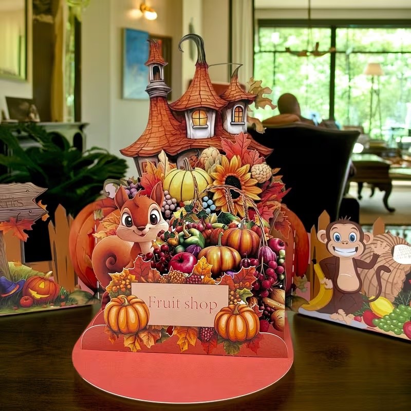 3D Pop Out/3 panels Fall/Halloween Greeting Card with envelope