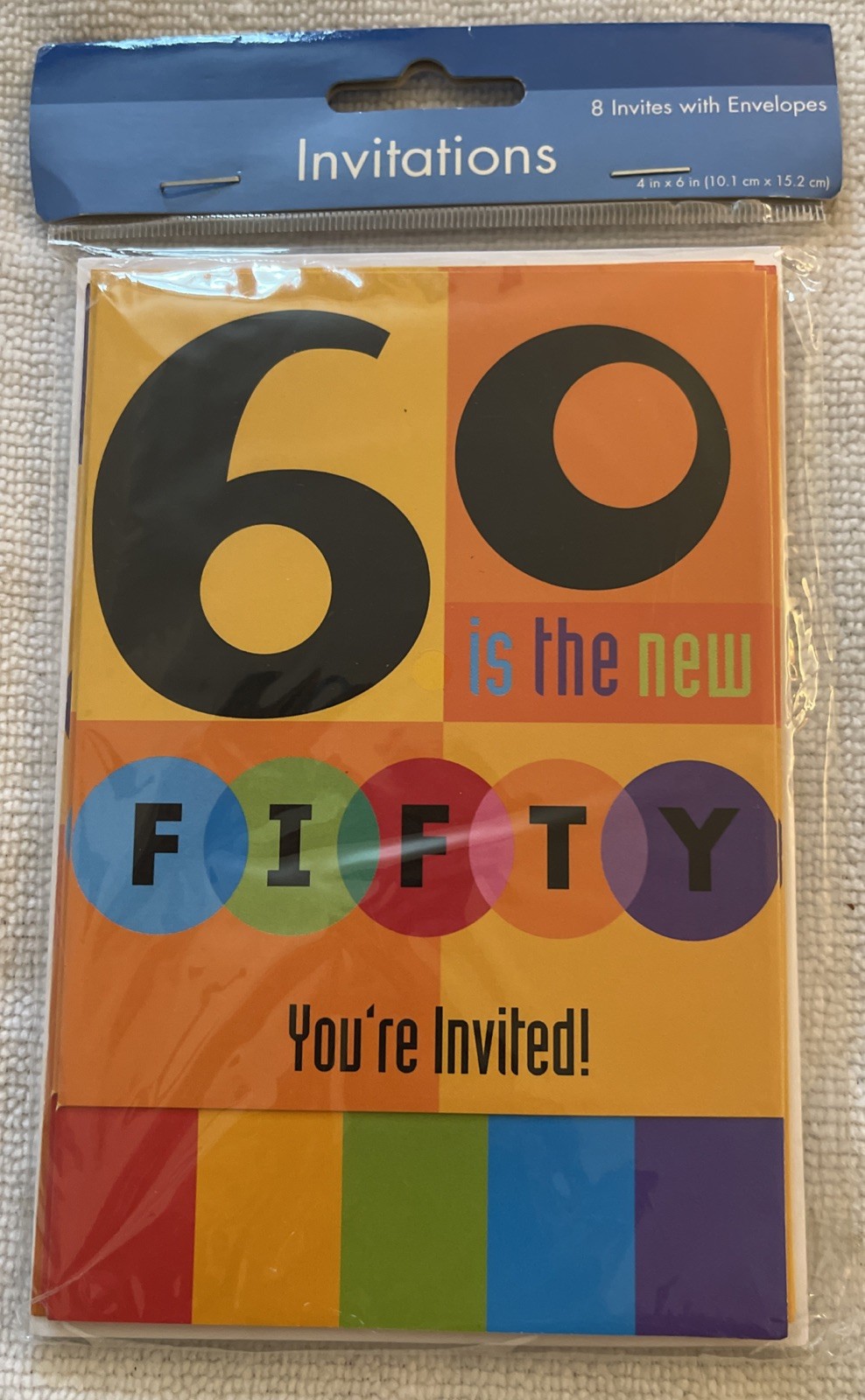New Sealed Glitterwrap 60th Birthday Party Invitations 8 Count 4 in x 6 in
