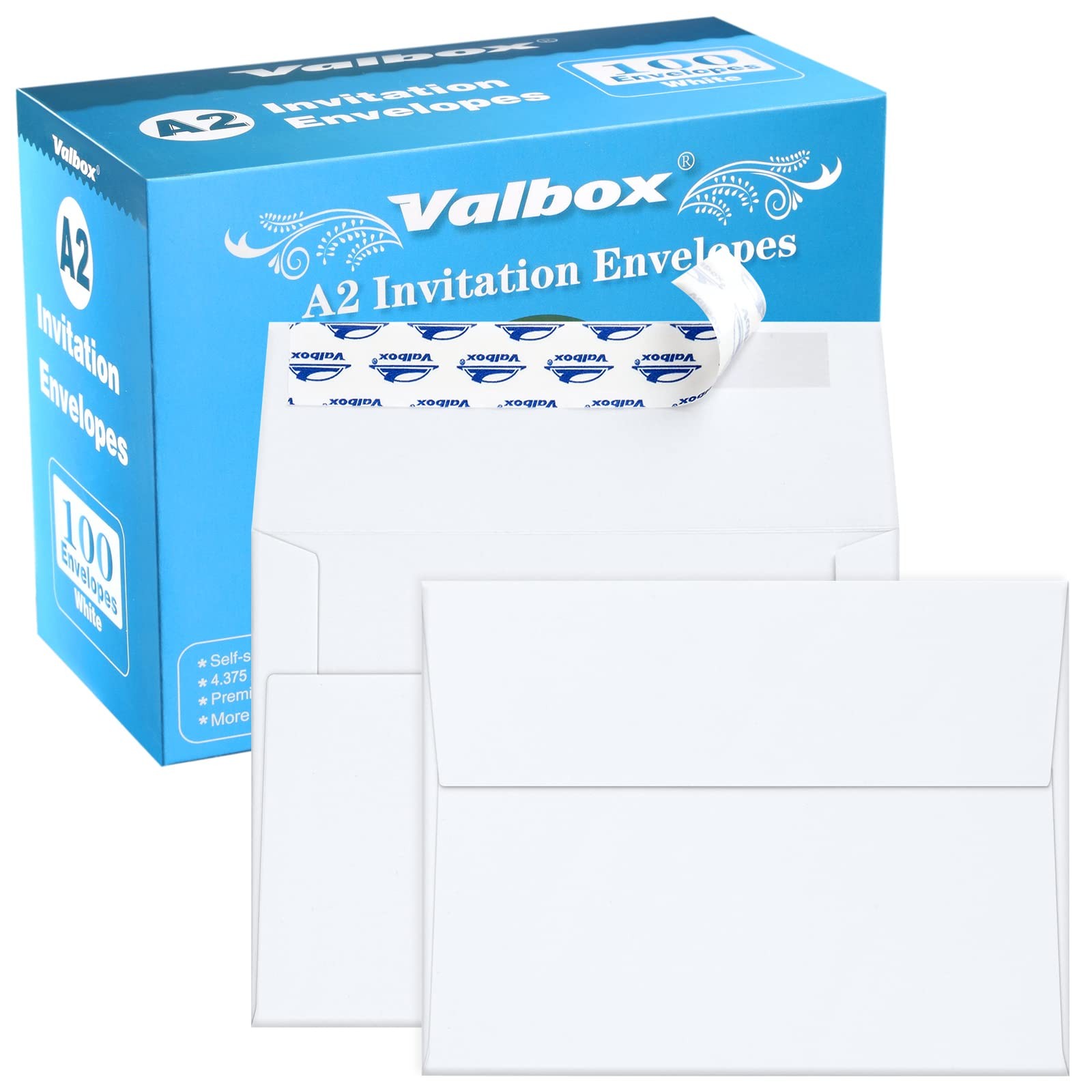 ValBox A2 Invitation Envelopes 100 Qty (4.375 x 5.75 Inches), White