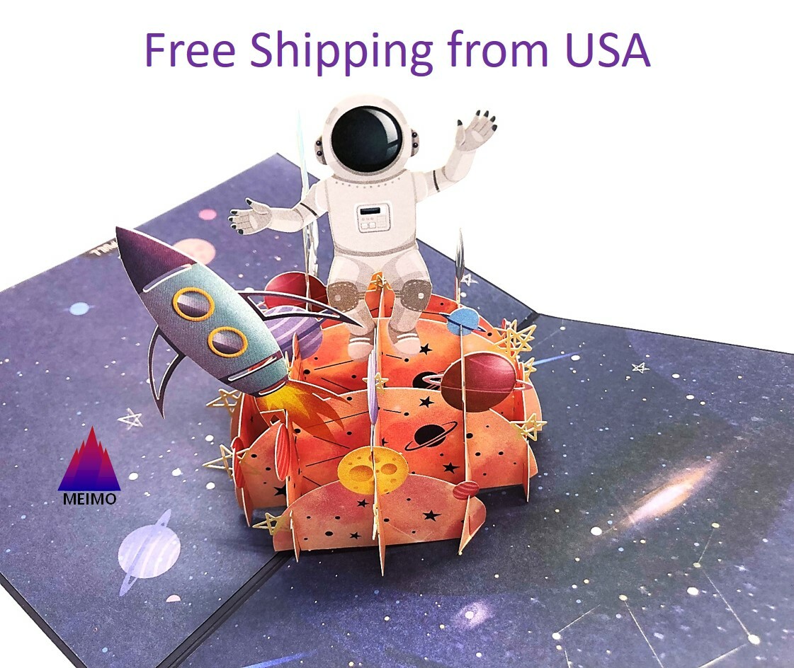 3D Pop Up Greeting Card Handmade Astronaut Rocket Space Science School Birthday