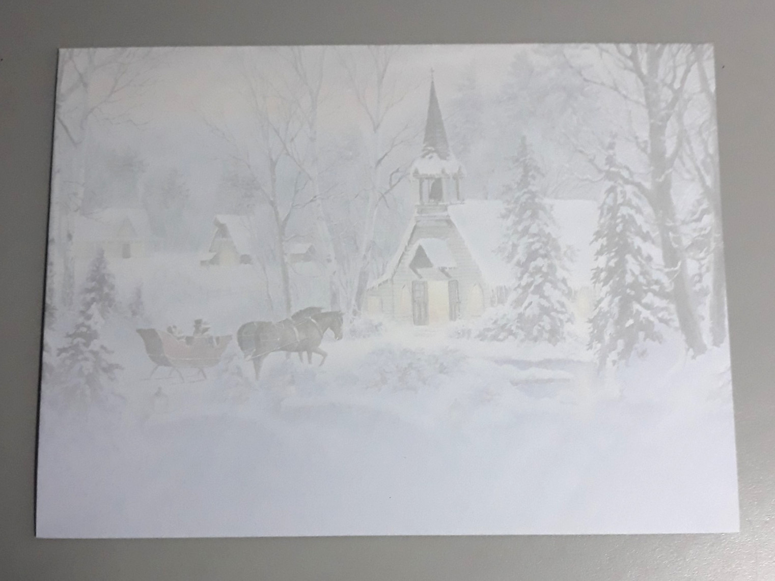 His Delight Christmas Card Church Scene Gold Foil “Oh Come Let Us Adore Him”