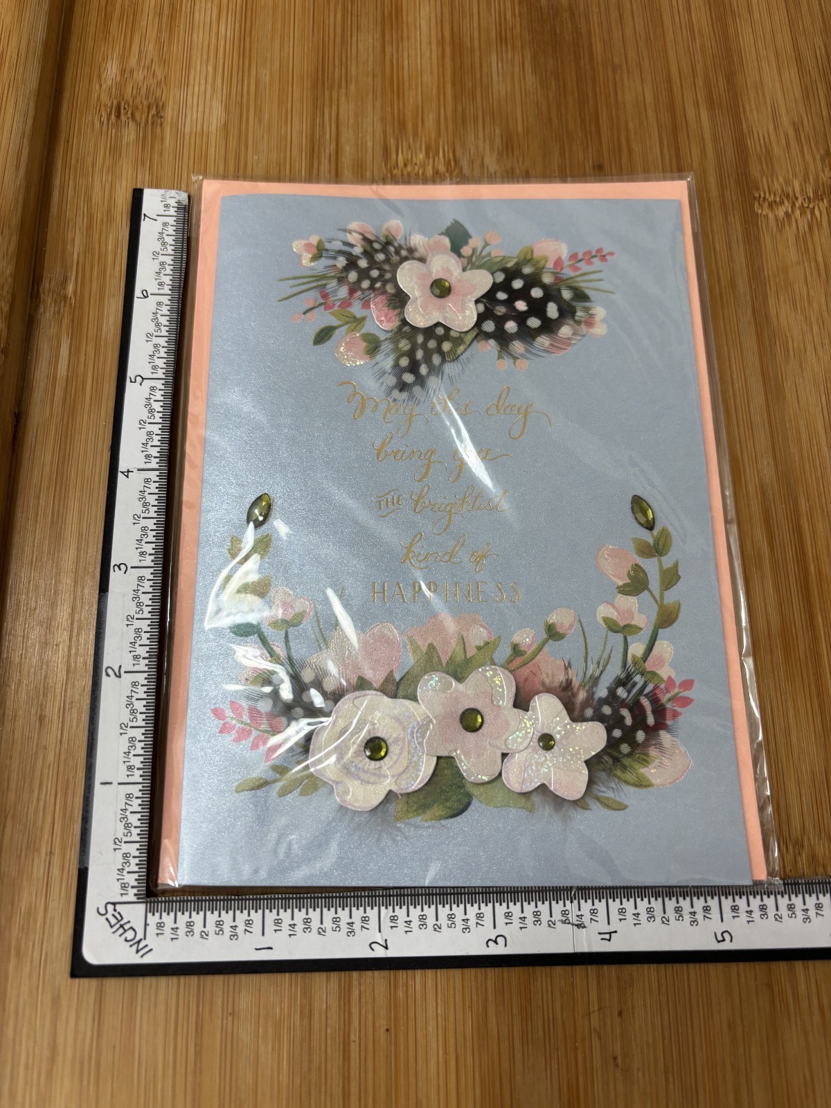Papyrus Premium Greeting NEW Card Happy Birthday Floral Feather Happiness Script