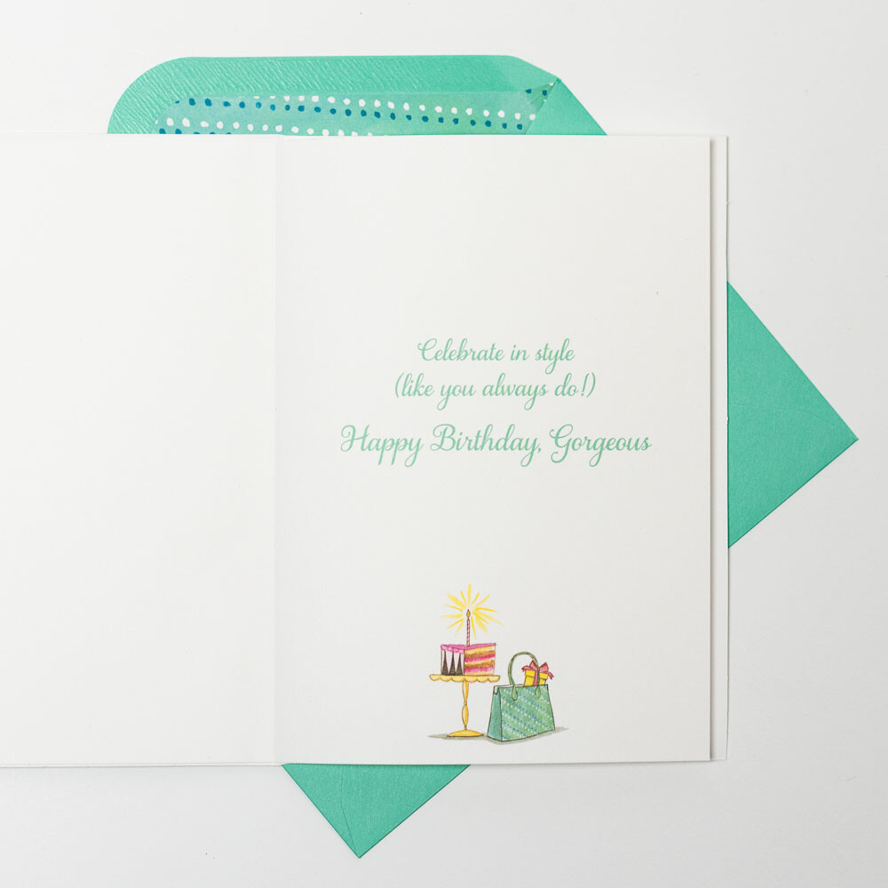 Papyrus Handcrafted GIRL IN A FANCY PEACOCK COCKTAIL DRESS Happy Birthday Card