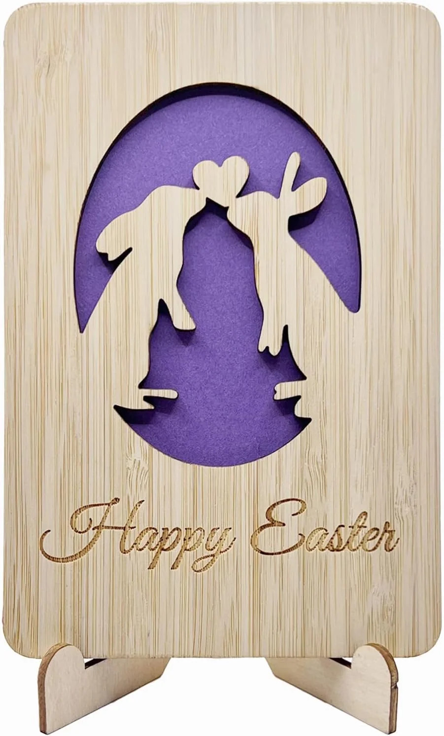 Wooden Easter Bunny Card with Stand,Happy Easter Cards with Envelopes for Kids,