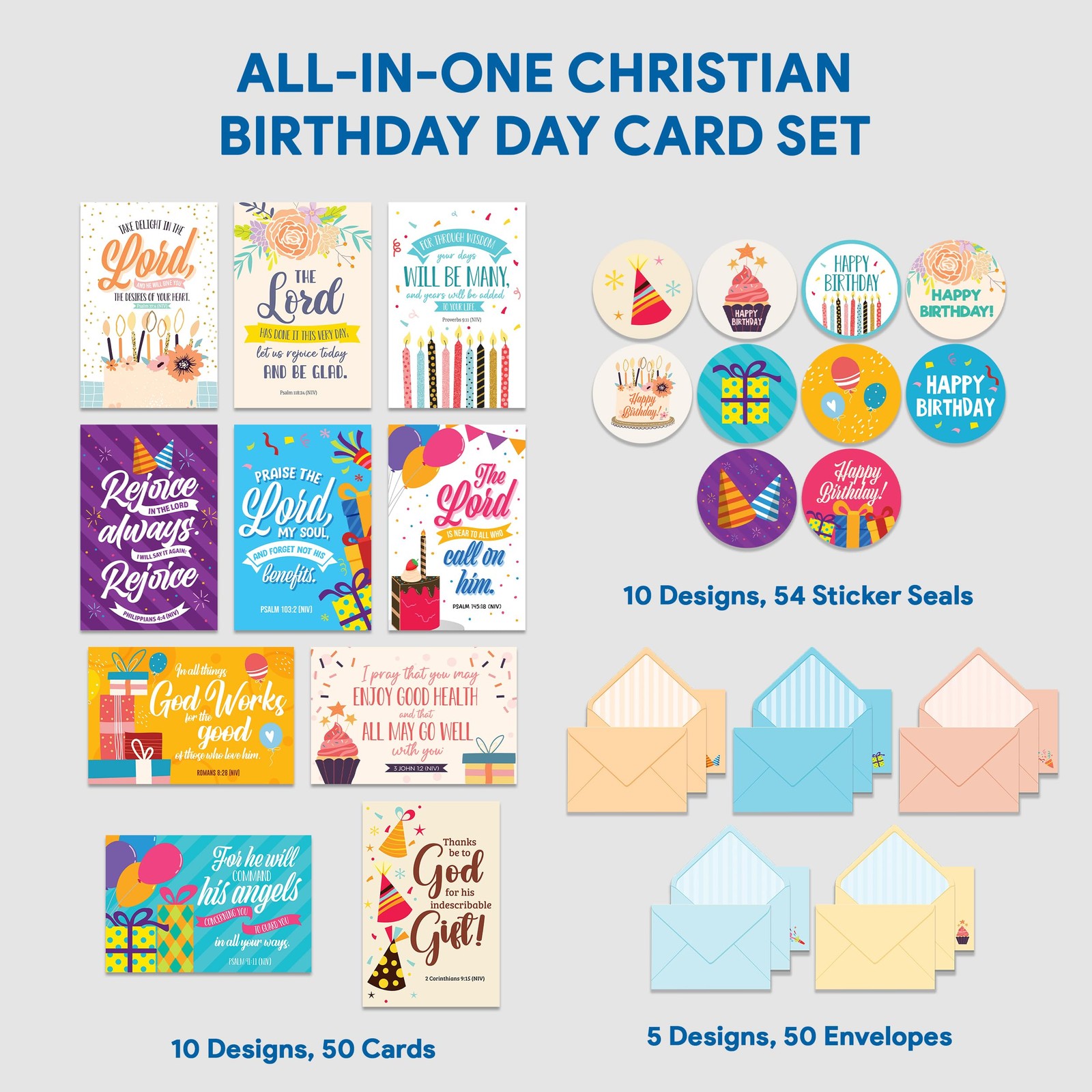 Decorably 50 Pack 4x6in Religious Birthday Cards for 4×6 inches, Multicolor