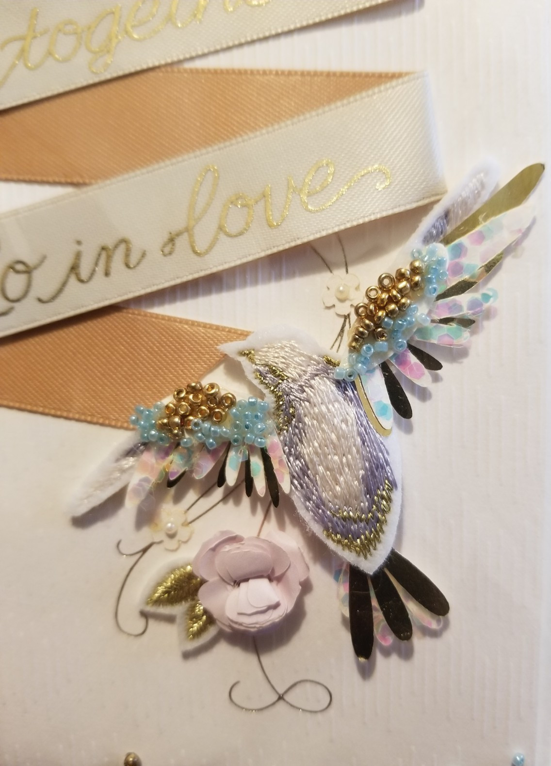 Wedding Congratulations Greeting Card Hallmark Signature Beaded Love Birds 3-D