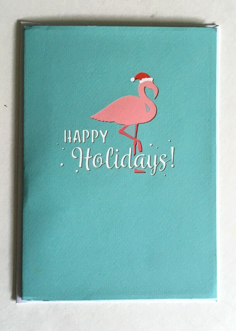 Lovepop 3-D Pop Up Card Pink Flamingo HAPPY HOLIDAYS! NEW 5″ x 7″