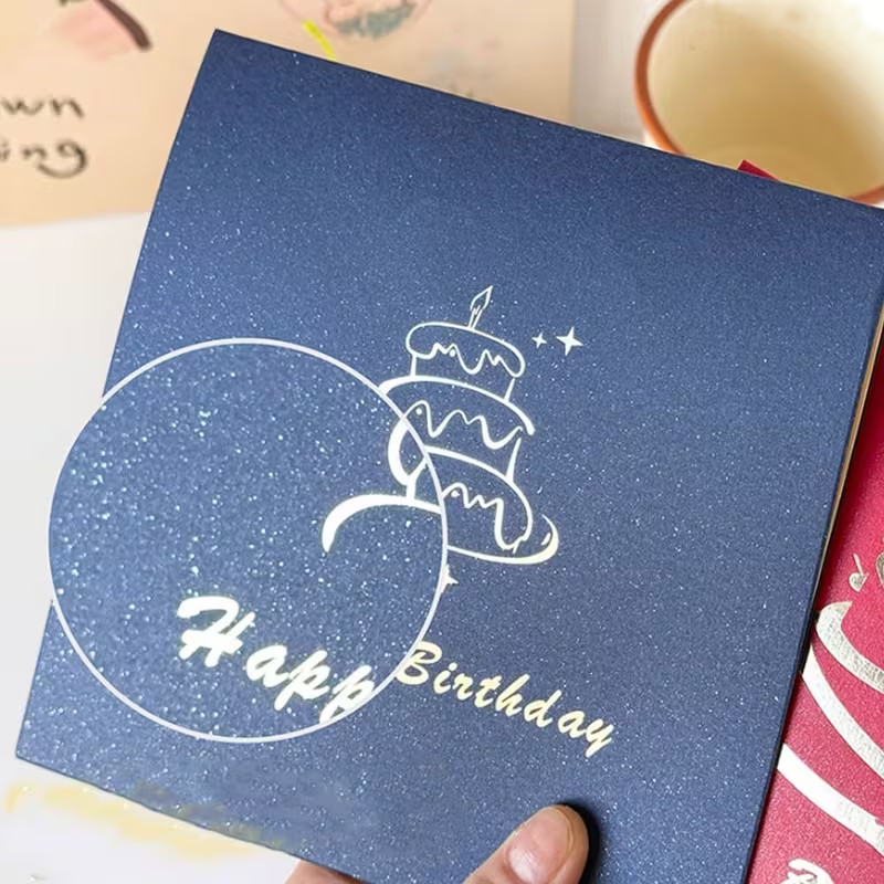 Blue 3D Pop Up Birthday Cake Cards Foldable Greeting Card for Kids Adults